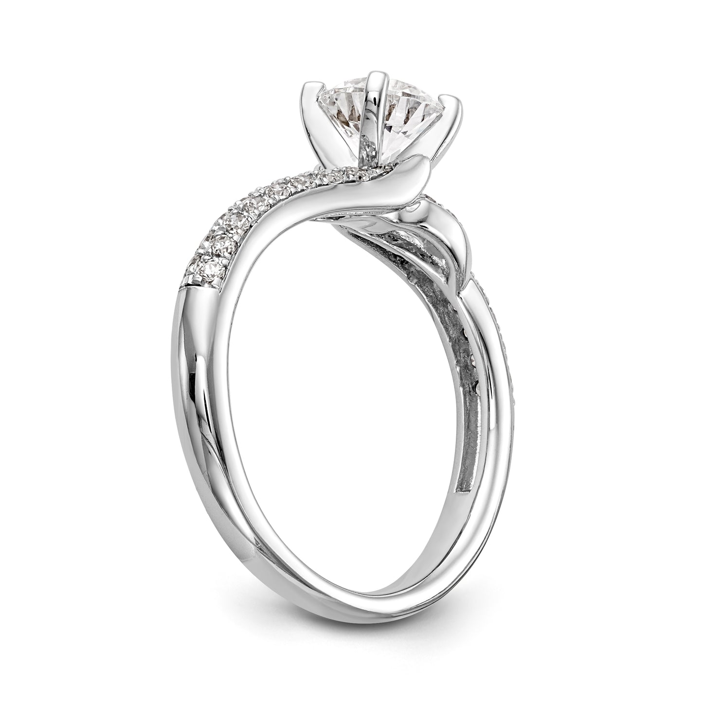 14k White Gold Peg Set Simulated Diamond By Pass Engagement Ring