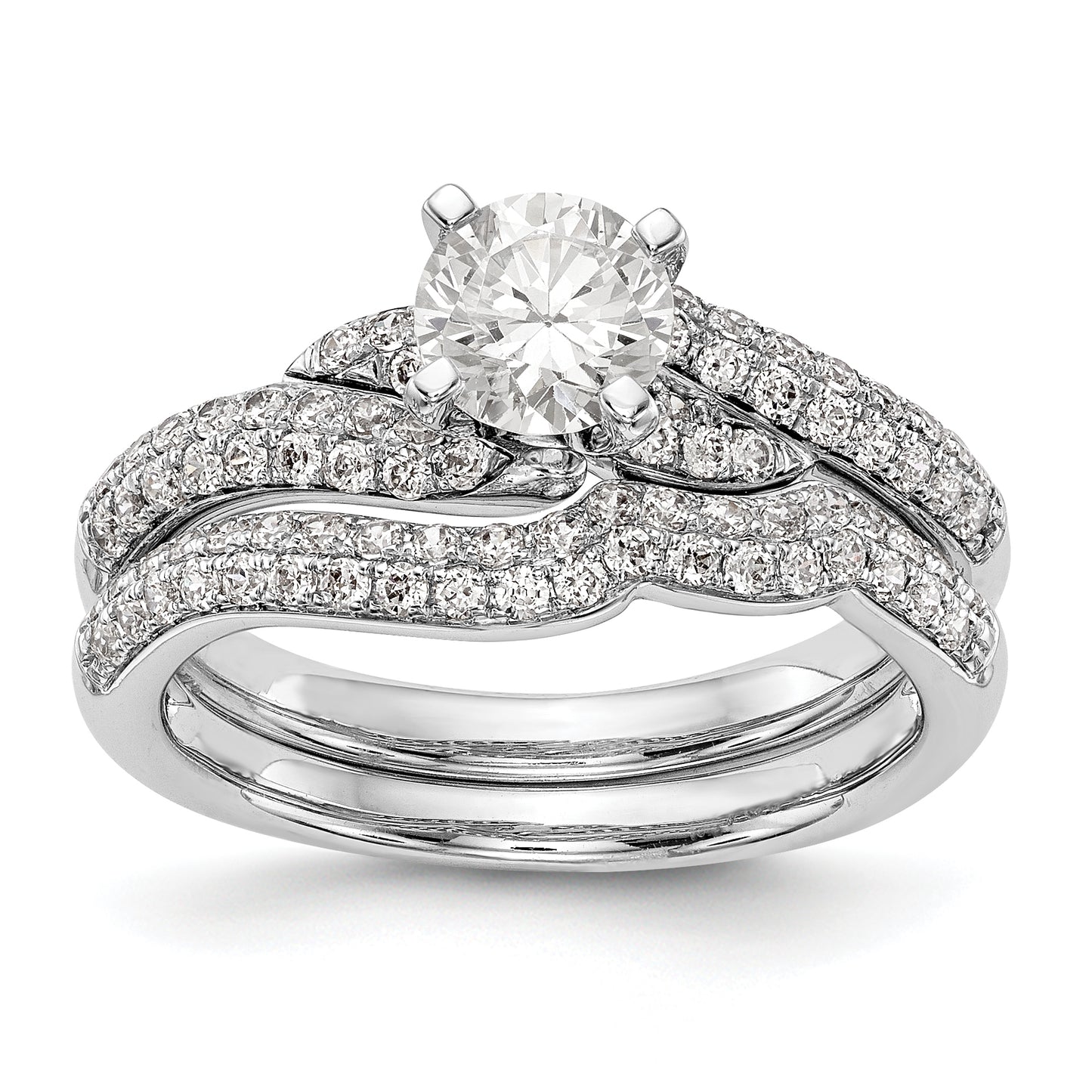 14k White Gold Peg Set Simulated Diamond By Pass Engagement Ring