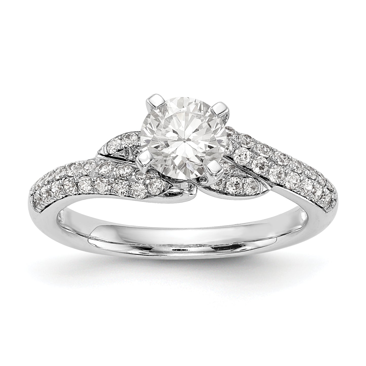 14k White Gold Peg Set Simulated Diamond By Pass Engagement Ring