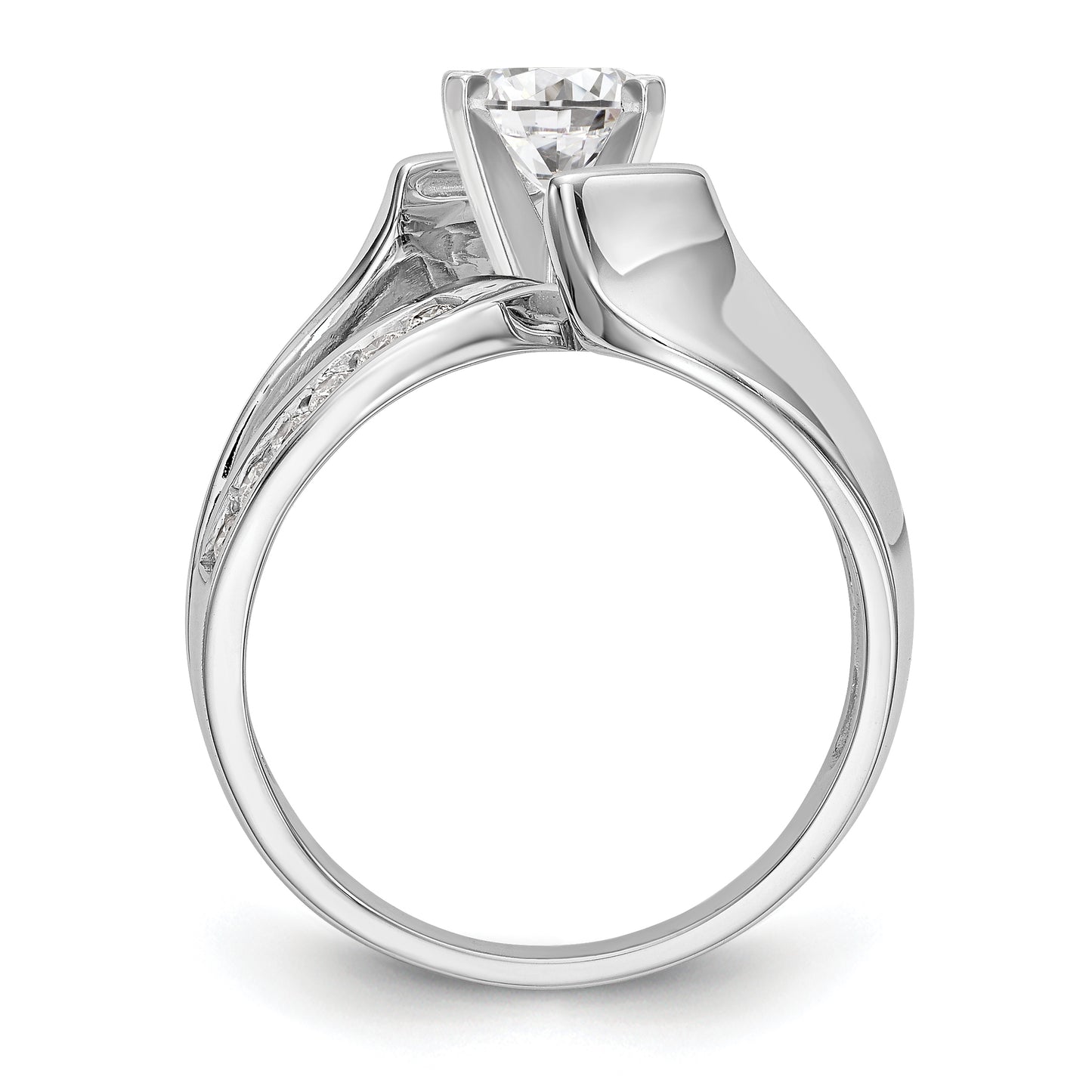 14k White Gold Simulated Diamond By Pass Engagement Ring
