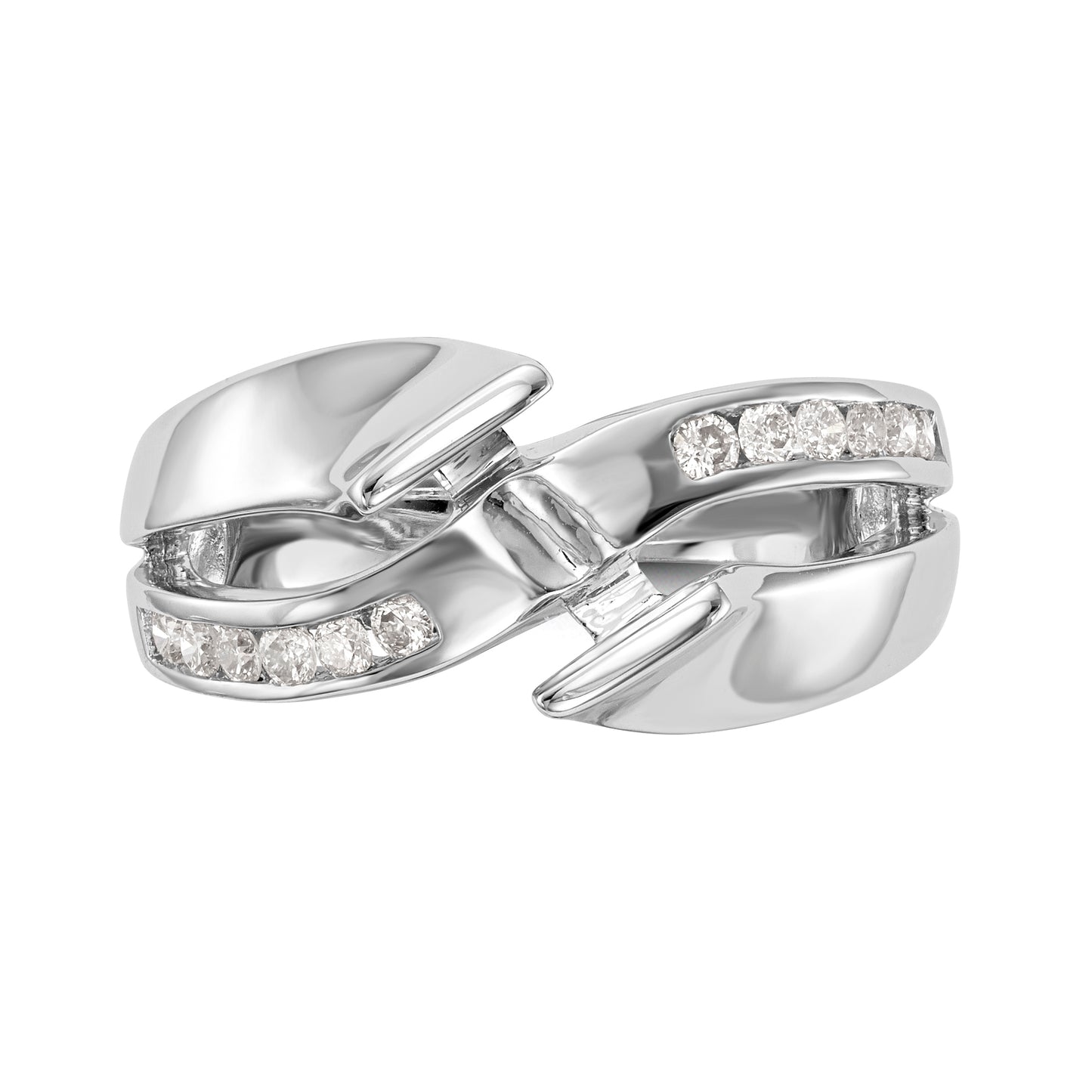 14k White Gold Simulated Diamond By Pass Engagement Ring