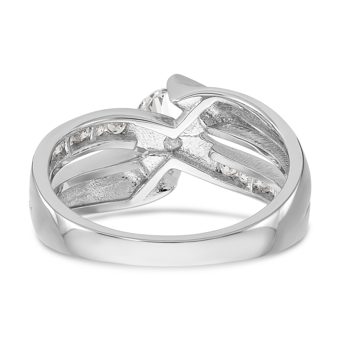 14k White Gold Simulated Diamond By Pass Engagement Ring