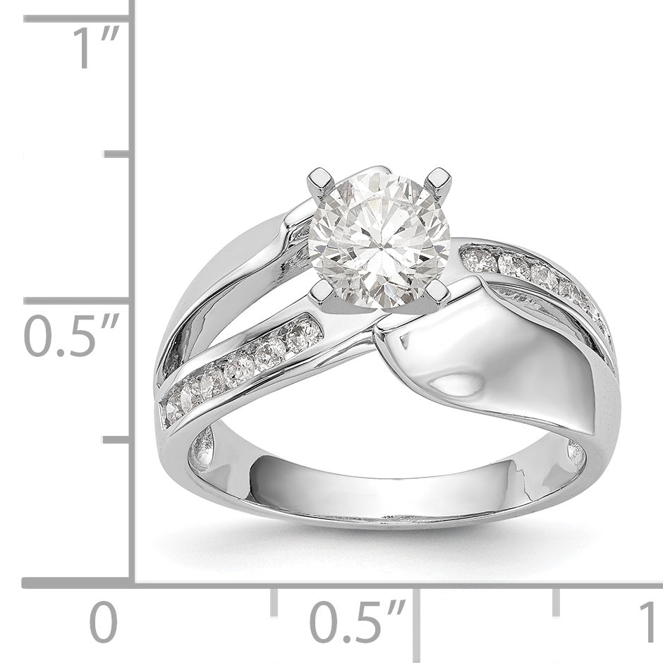 14k White Gold Simulated Diamond By Pass Engagement Ring