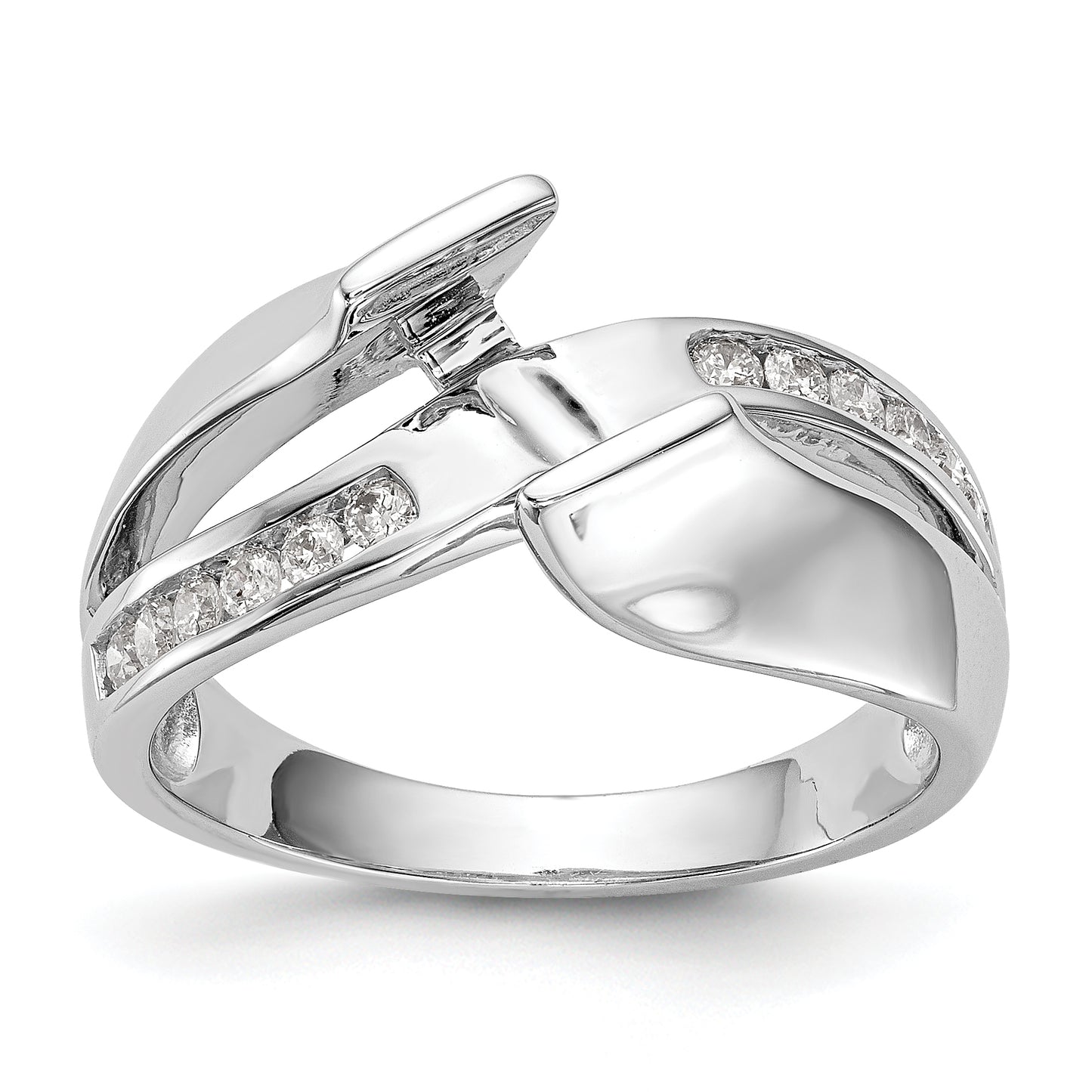 14k White Gold Simulated Diamond By Pass Engagement Ring