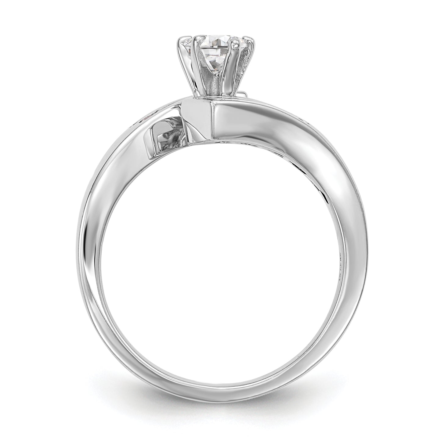 14k White Gold Peg Set Simulated Diamond By Pass Engagement Ring