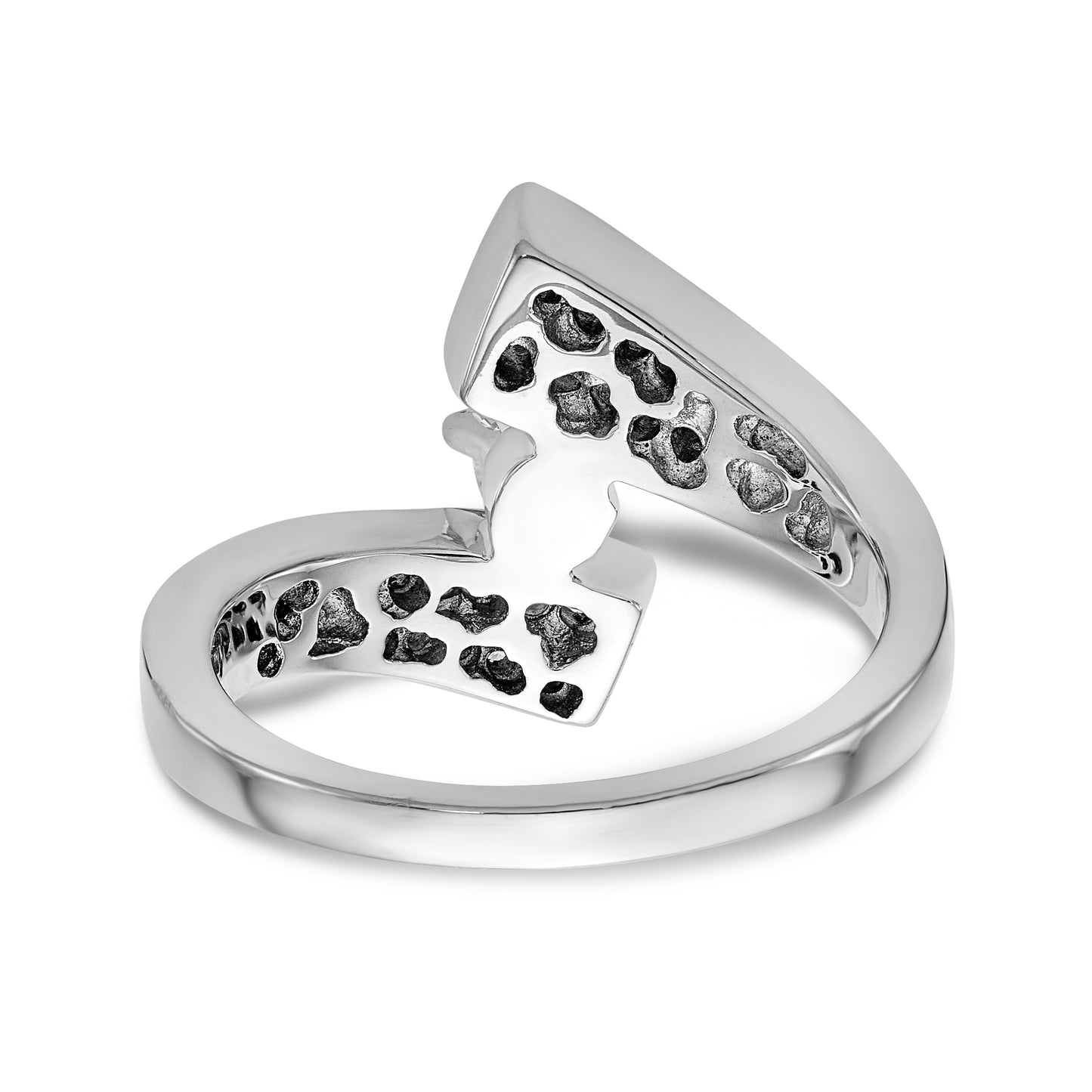 14k White Gold Peg Set Simulated Diamond By Pass Engagement Ring