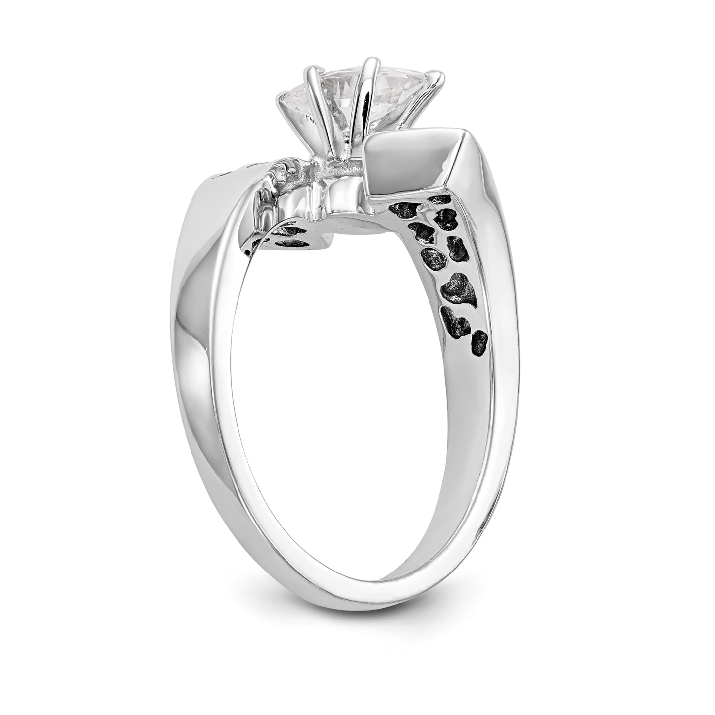 14k White Gold Peg Set Simulated Diamond By Pass Engagement Ring
