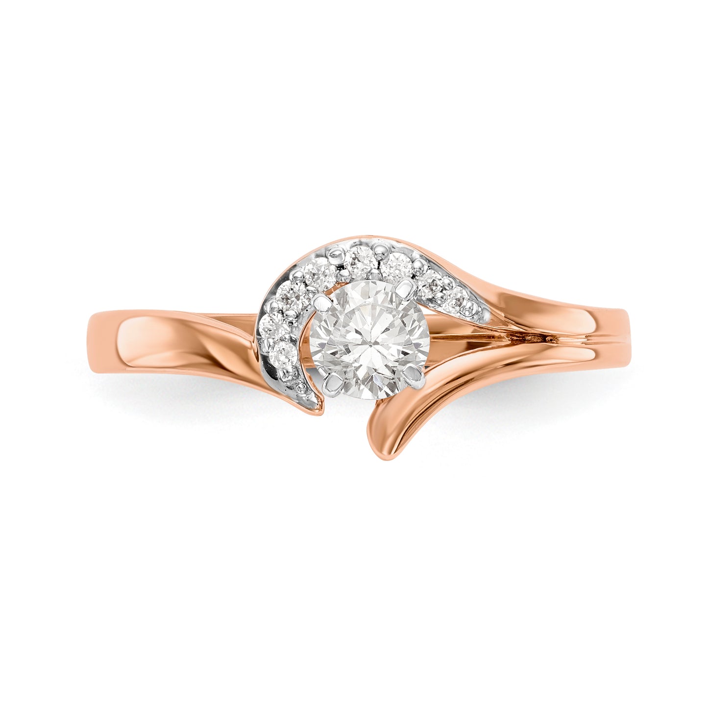 14k Rose Gold Peg Set Simulated Diamond By Pass Engagement Ring