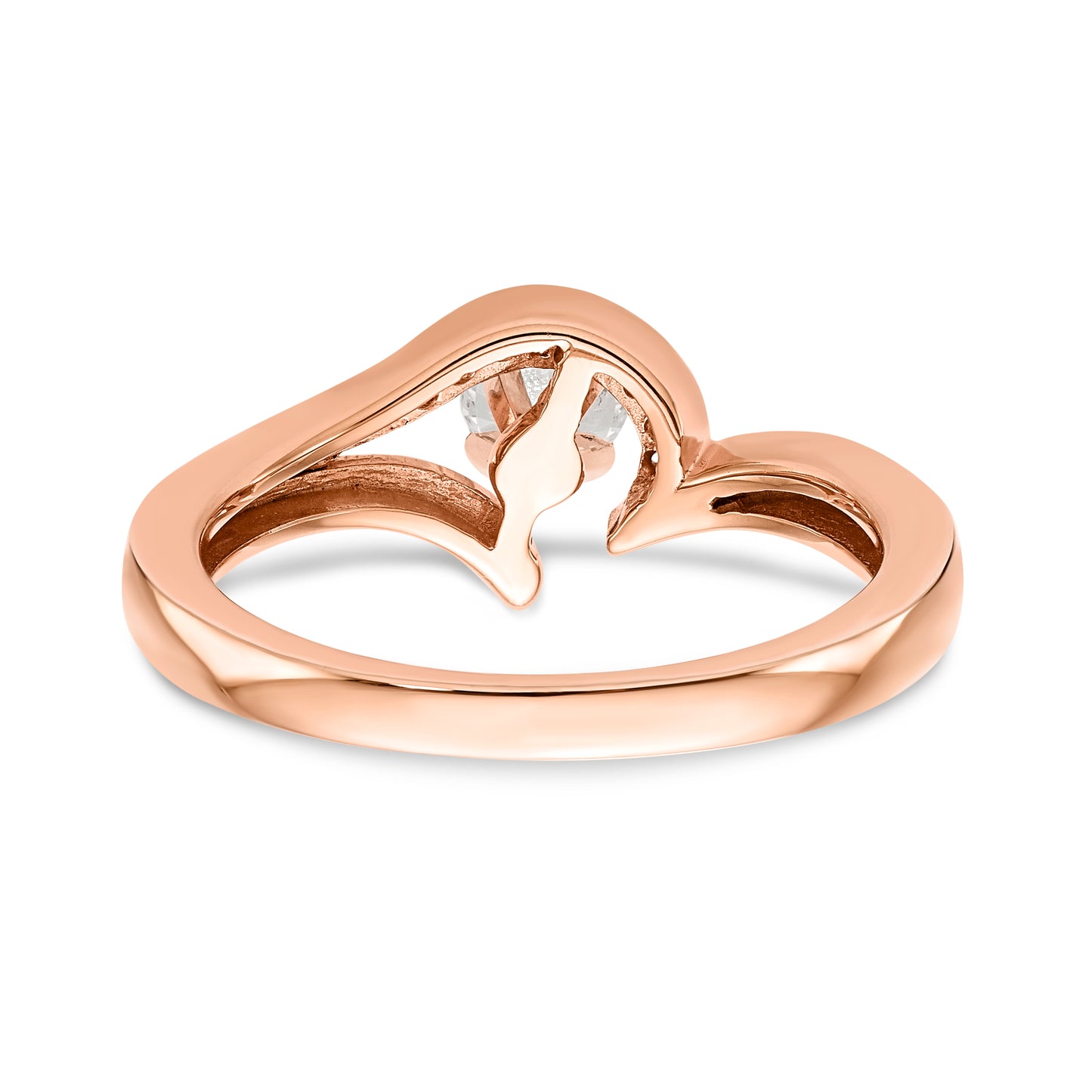 14k Rose Gold Peg Set Simulated Diamond By Pass Engagement Ring