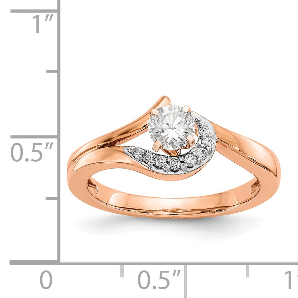 14k Rose Gold Peg Set Simulated Diamond By Pass Engagement Ring