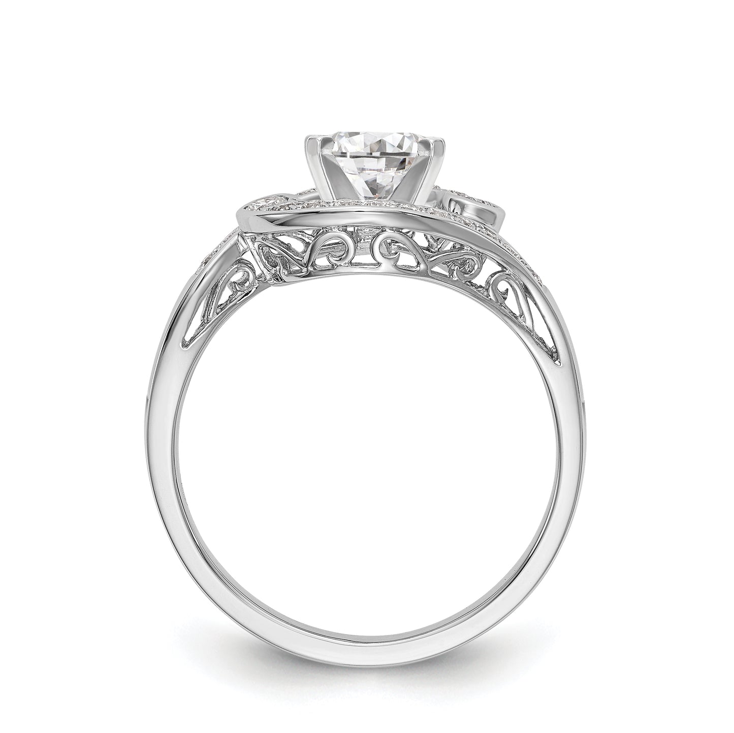 14k White Gold Peg Set Simulated Diamond By Pass Engagement Ring