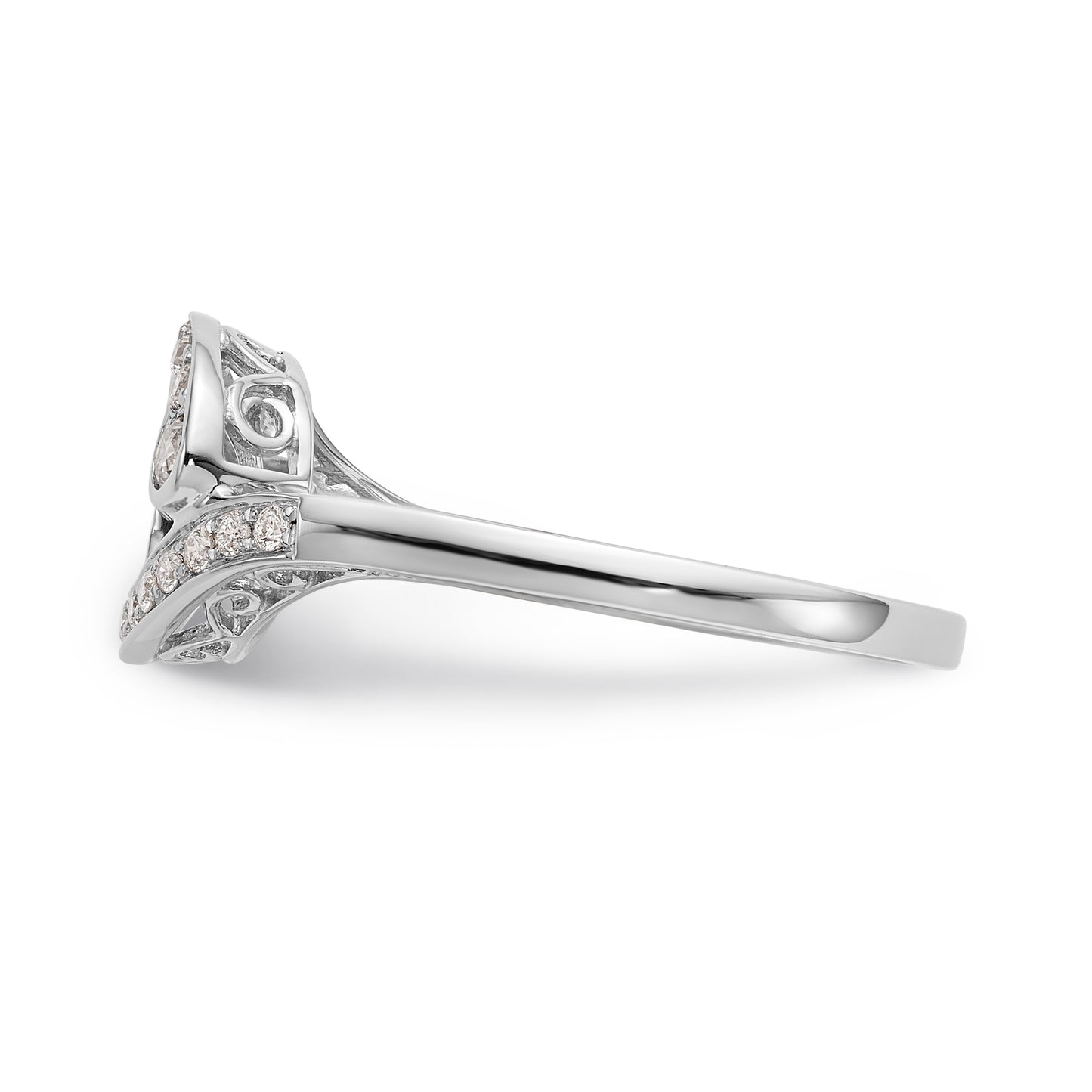 14k White Gold Peg Set Simulated Diamond By Pass Engagement Ring