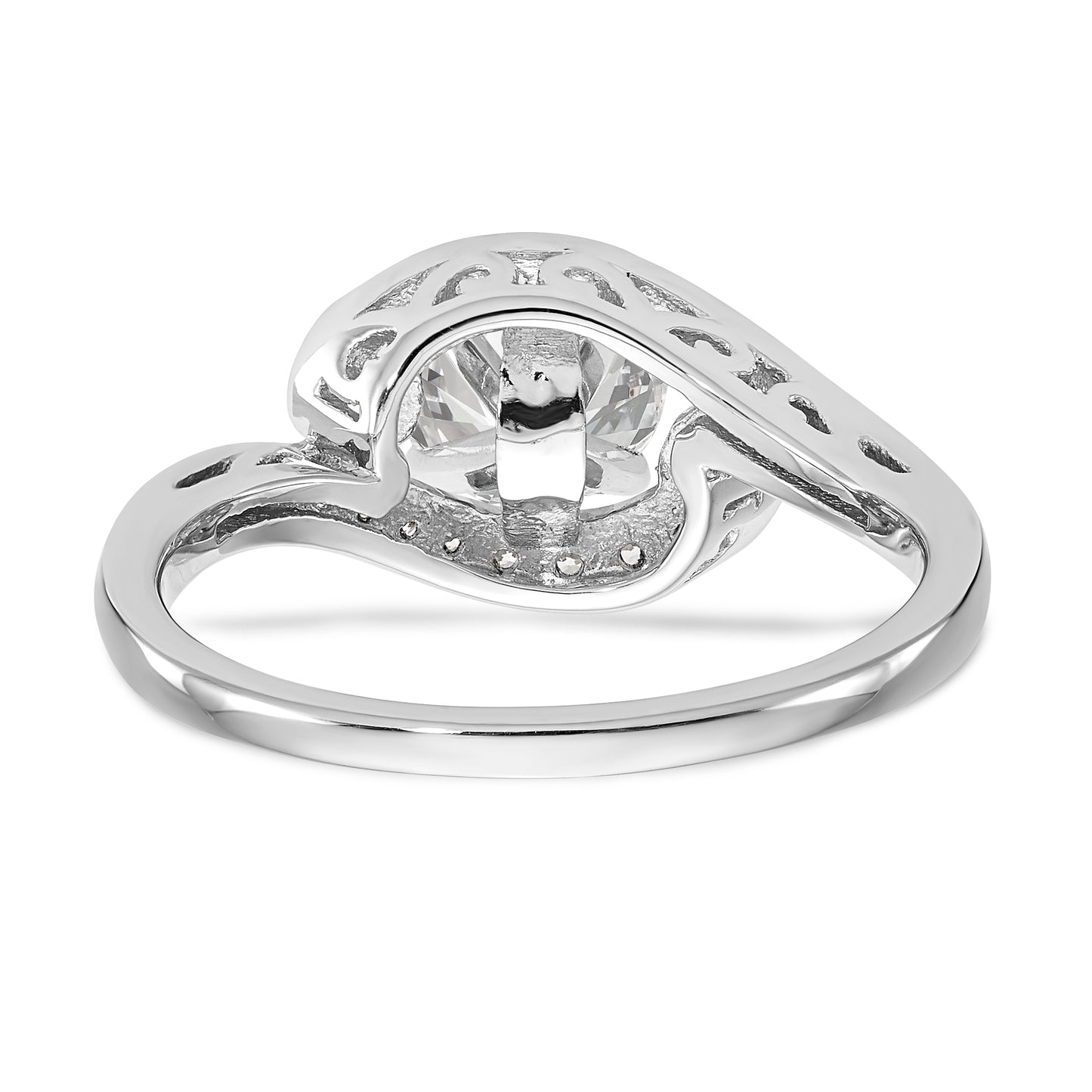 14k White Gold Peg Set Simulated Diamond By Pass Engagement Ring