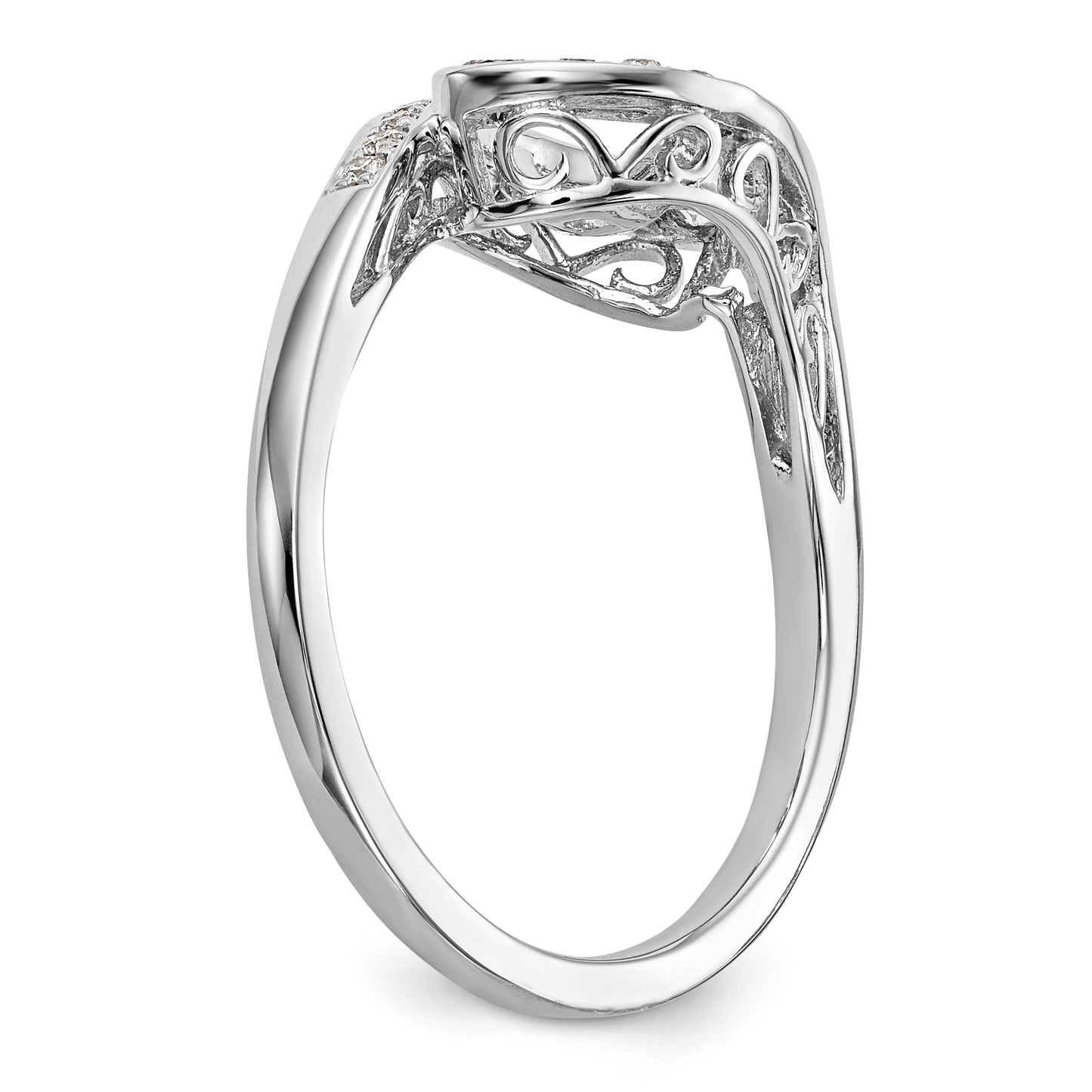 14k White Gold Peg Set Simulated Diamond By Pass Engagement Ring