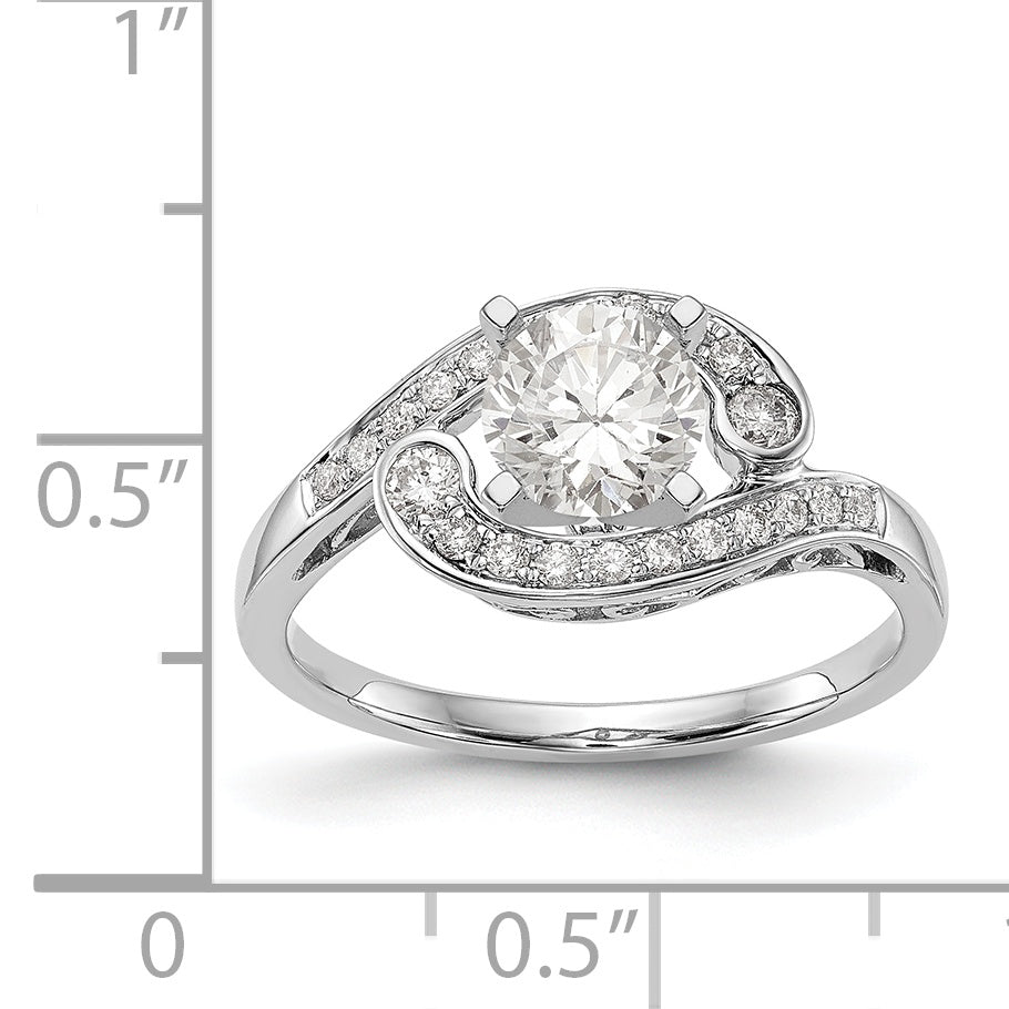 14k White Gold Peg Set Simulated Diamond By Pass Engagement Ring