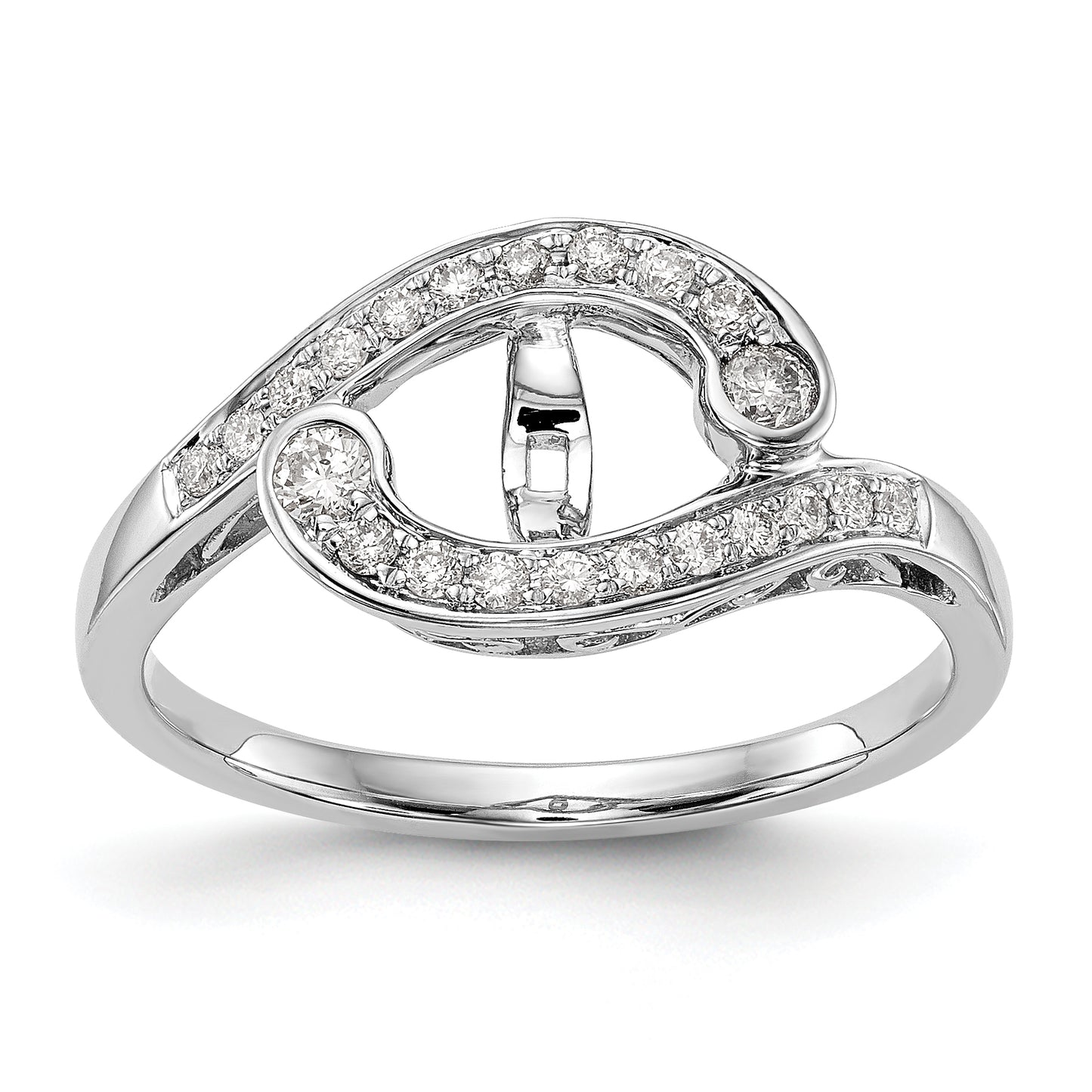 14k White Gold Peg Set Simulated Diamond By Pass Engagement Ring