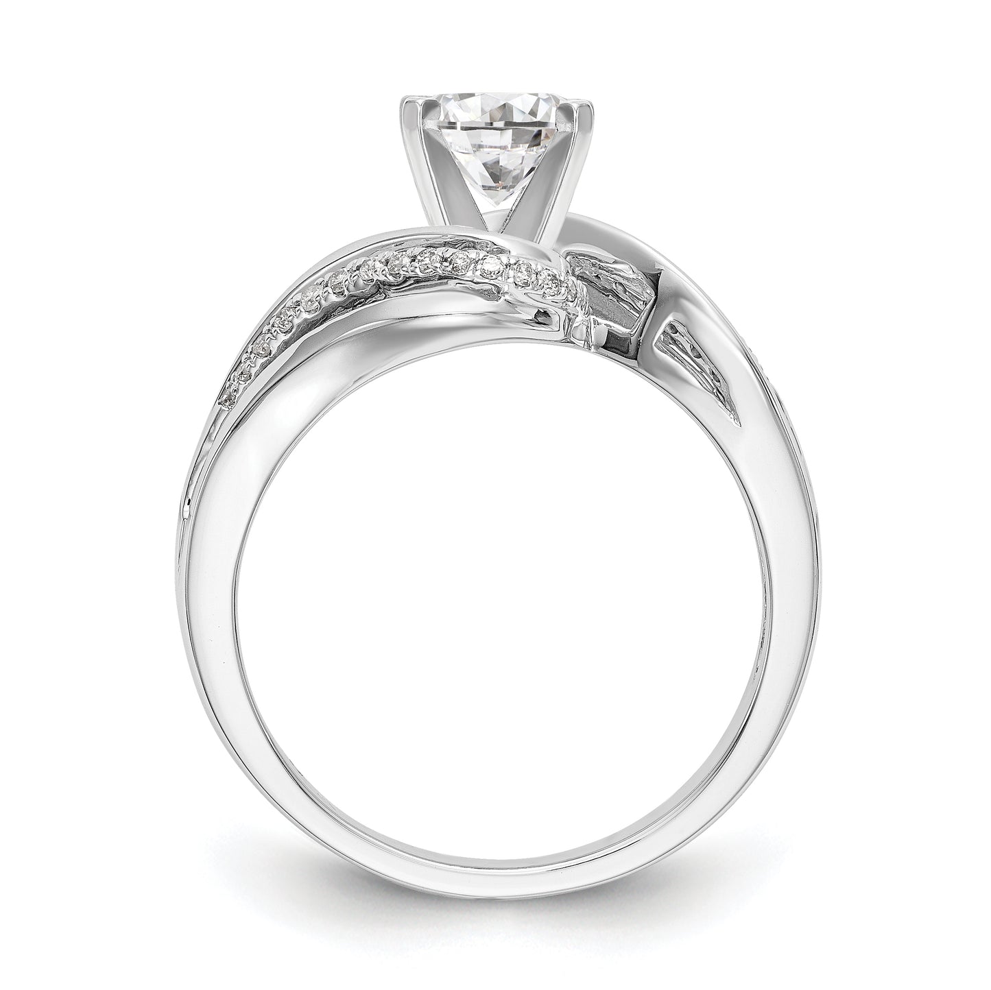 14k White Gold Peg Set Simulated Diamond By Pass Engagement Ring