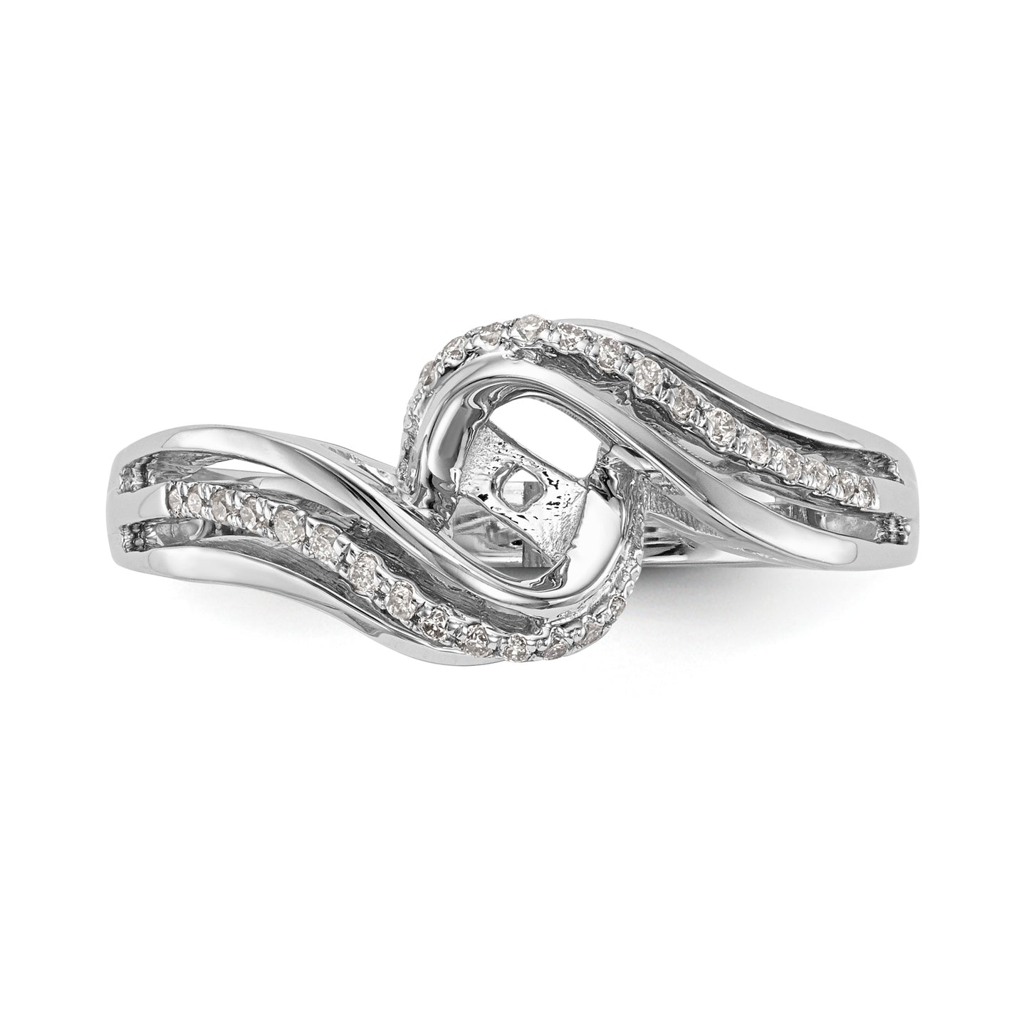 14k White Gold Peg Set Simulated Diamond By Pass Engagement Ring
