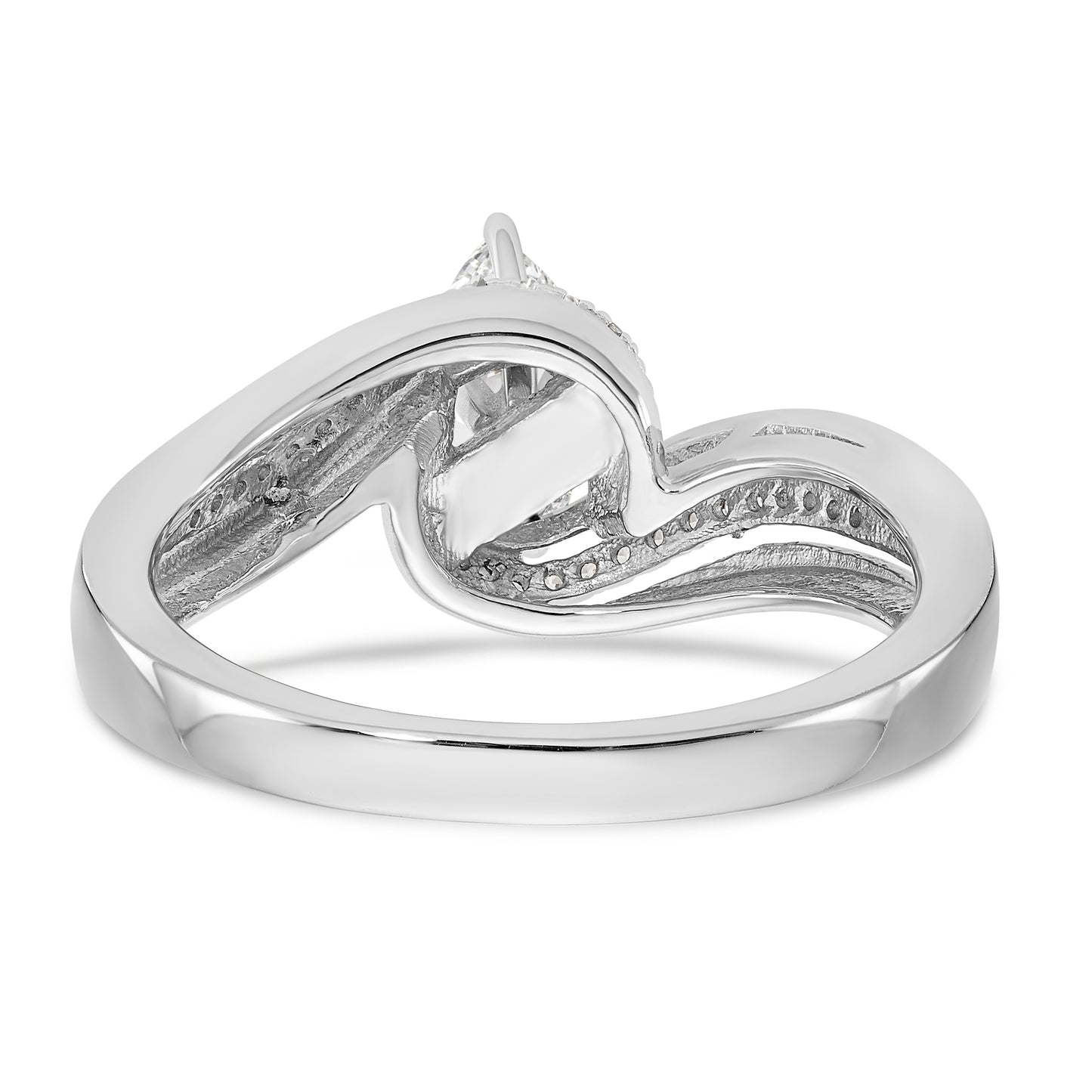 14k White Gold Peg Set Simulated Diamond By Pass Engagement Ring