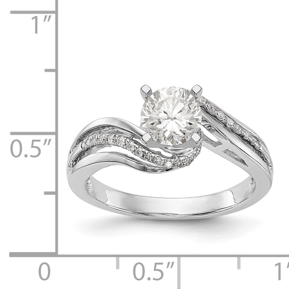 14k White Gold Peg Set Simulated Diamond By Pass Engagement Ring