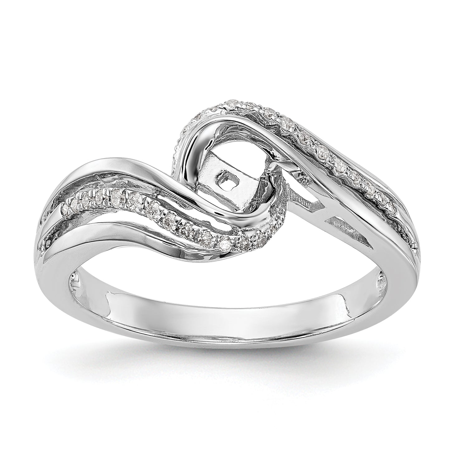 14k White Gold Peg Set Simulated Diamond By Pass Engagement Ring