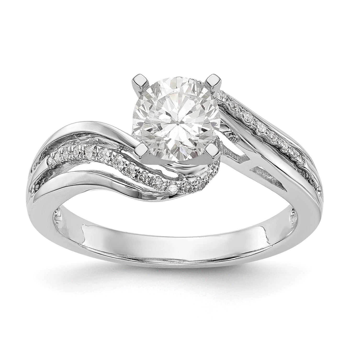14k White Gold Peg Set Simulated Diamond By Pass Engagement Ring