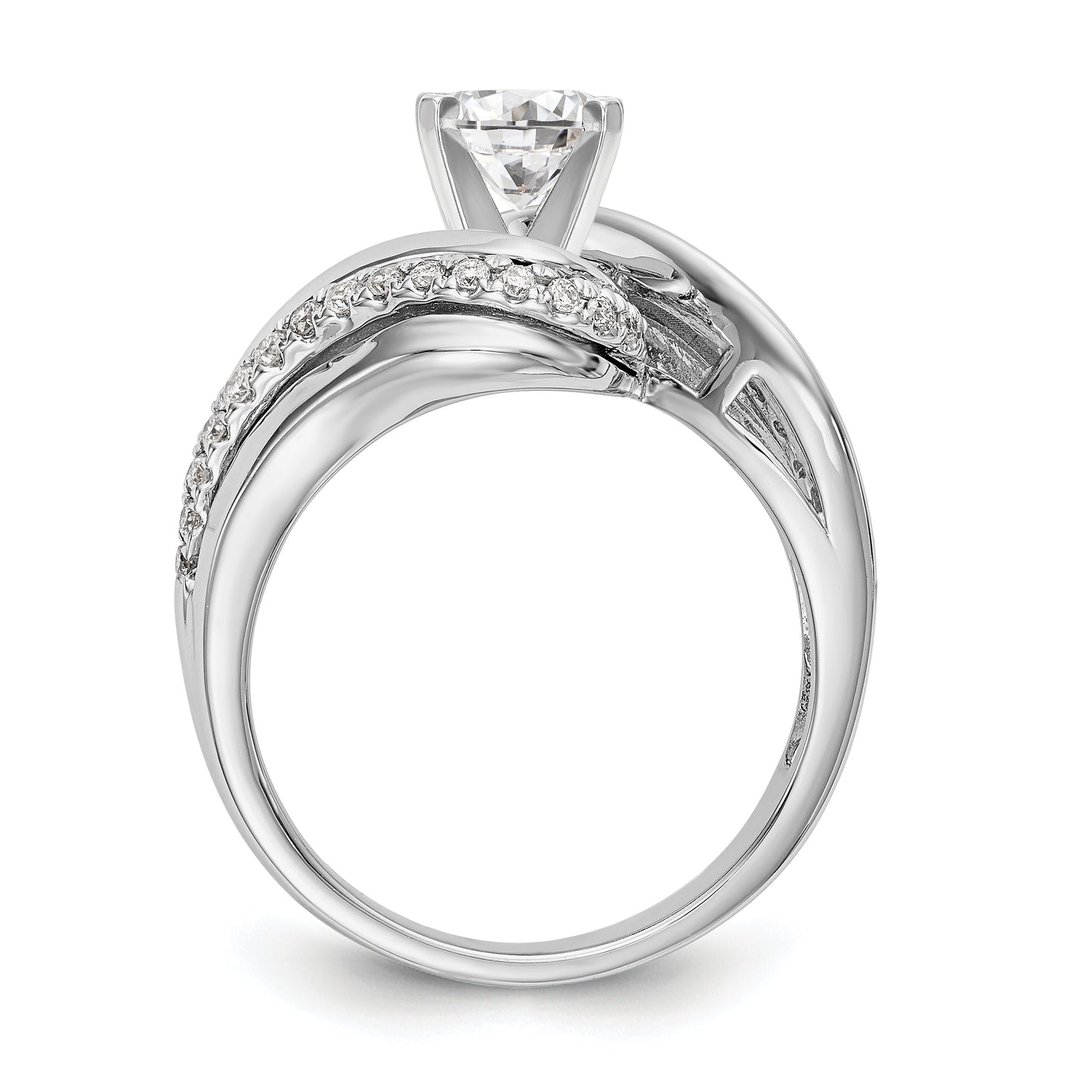 14k White Gold Peg Set Simulated Diamond By Pass Engagement Ring