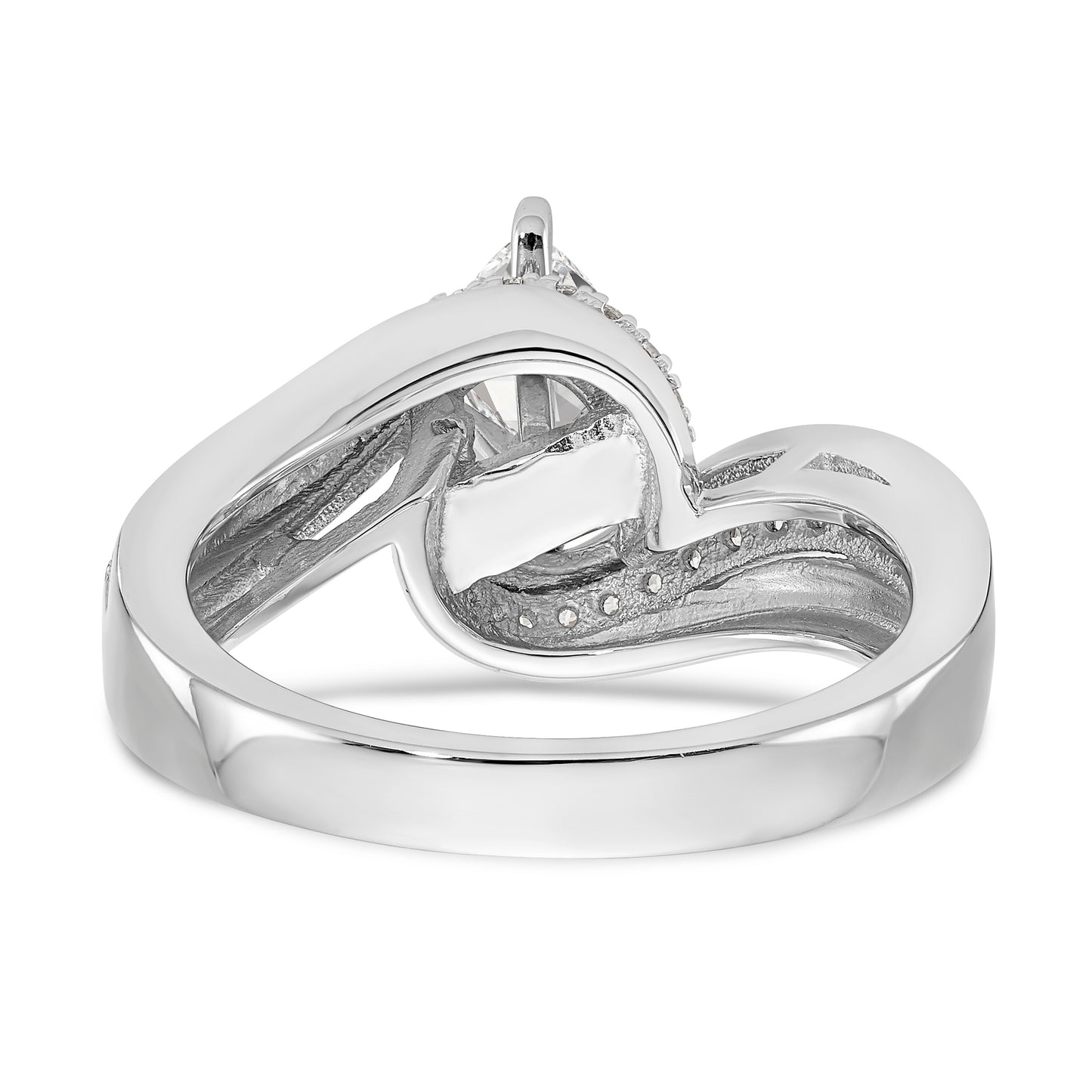 14k White Gold Peg Set Simulated Diamond By Pass Engagement Ring