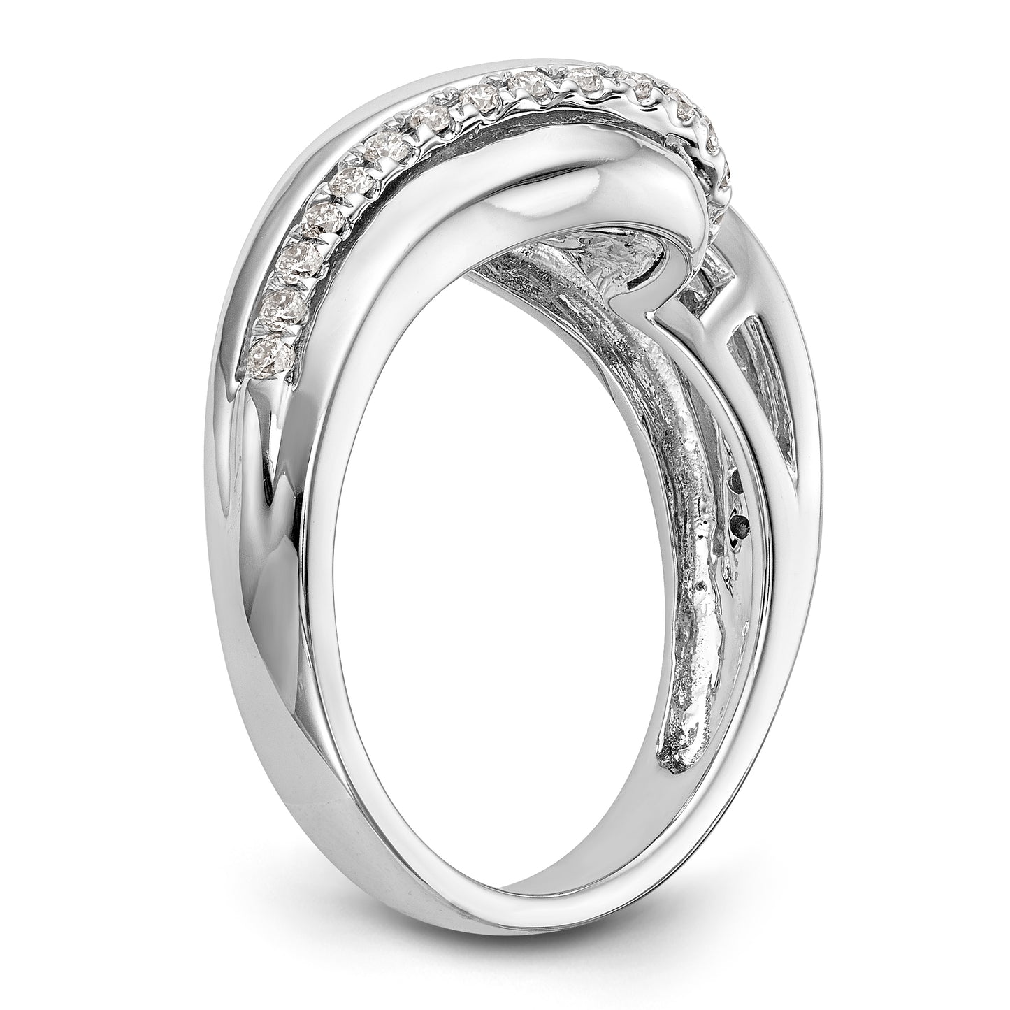 14k White Gold Peg Set Simulated Diamond By Pass Engagement Ring