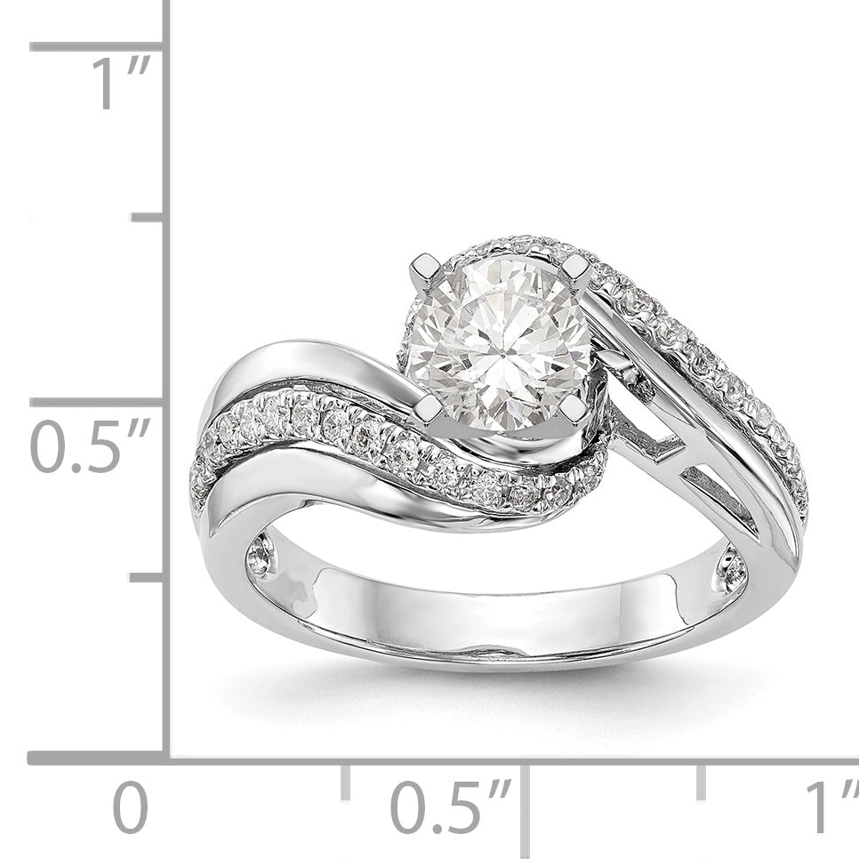 14k White Gold Peg Set Simulated Diamond By Pass Engagement Ring
