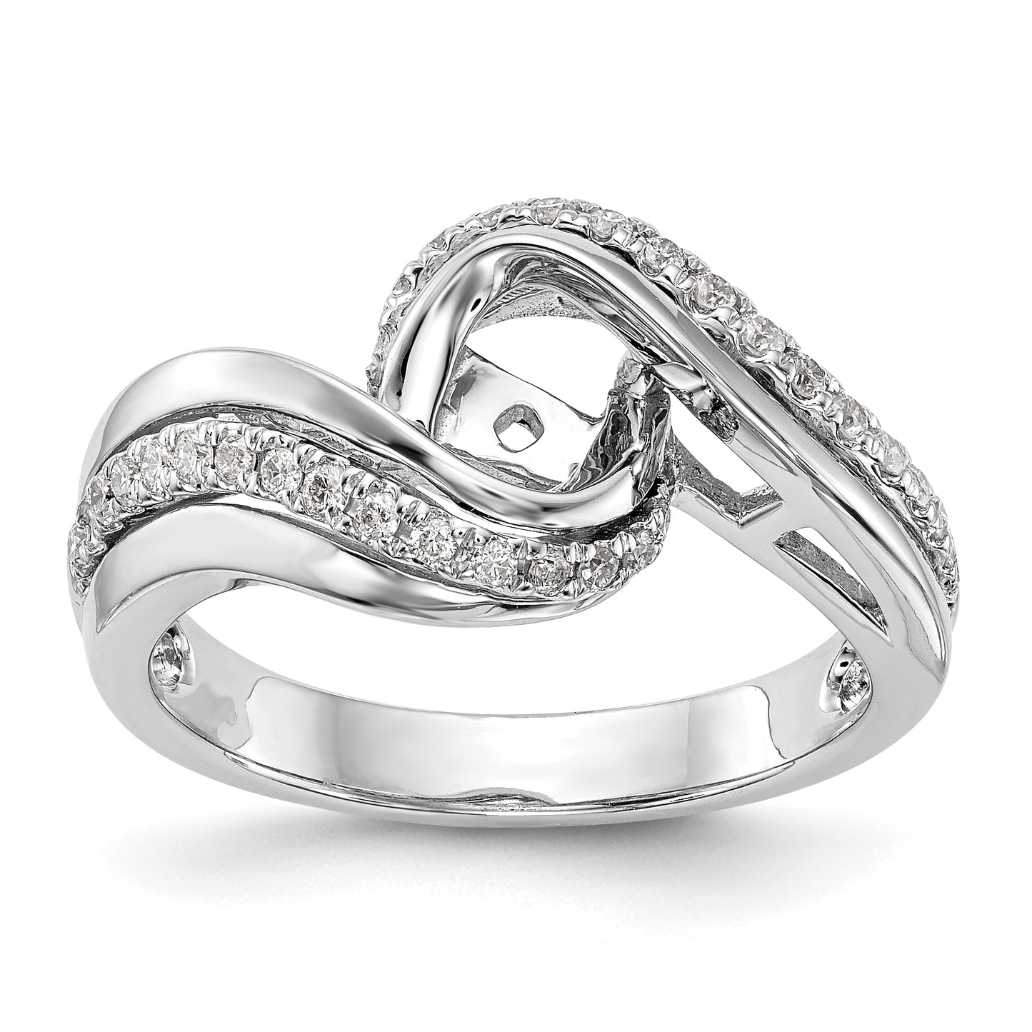 14k White Gold Peg Set Simulated Diamond By Pass Engagement Ring