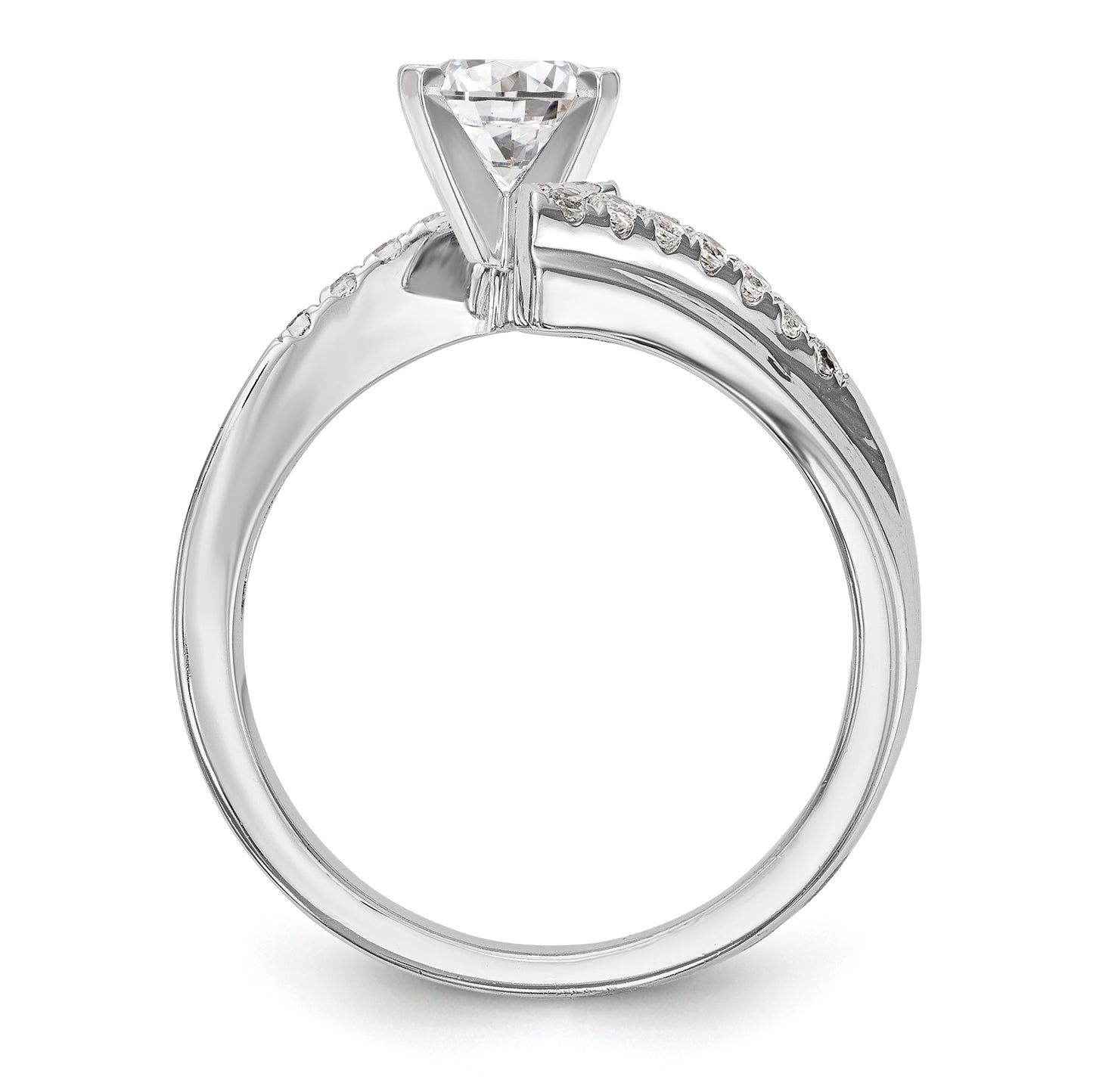 14k White Gold Peg Set Simulated Diamond By Pass Engagement Ring