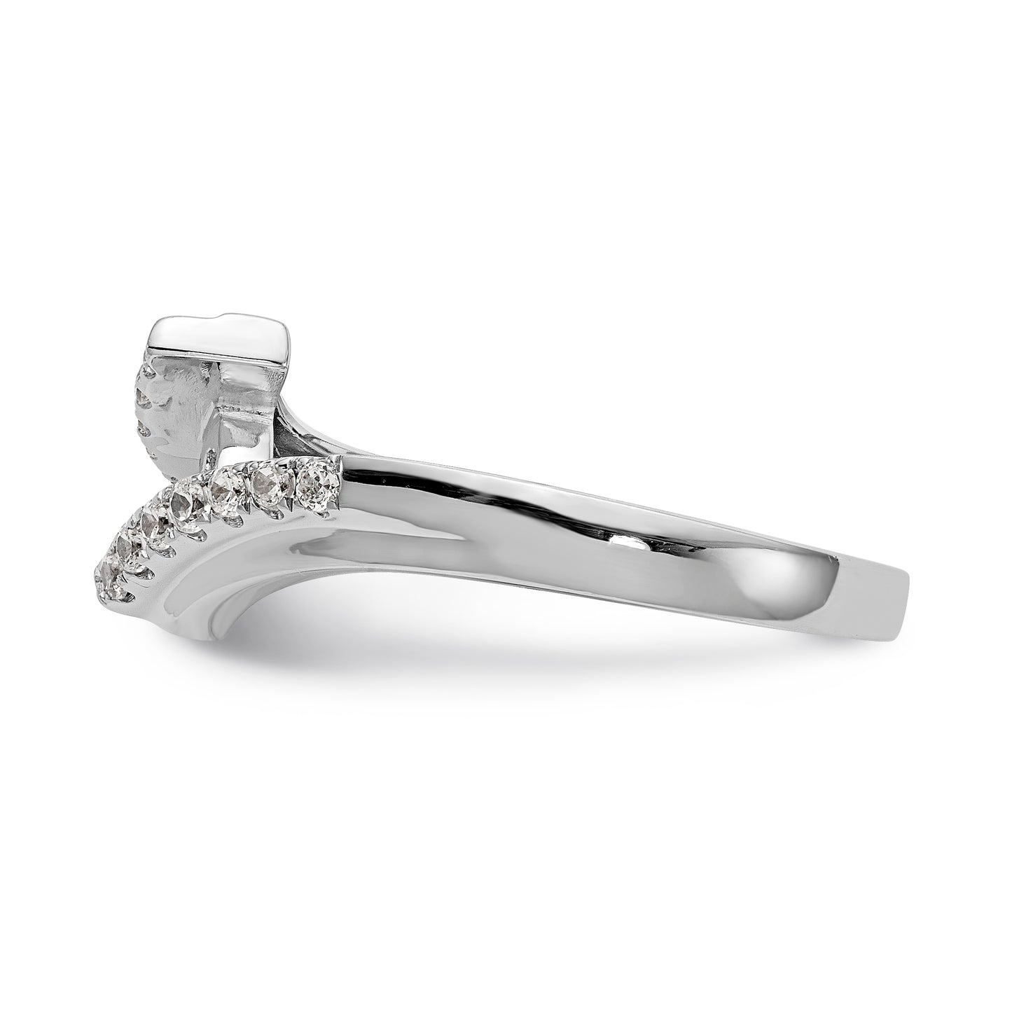 14k White Gold Peg Set Simulated Diamond By Pass Engagement Ring