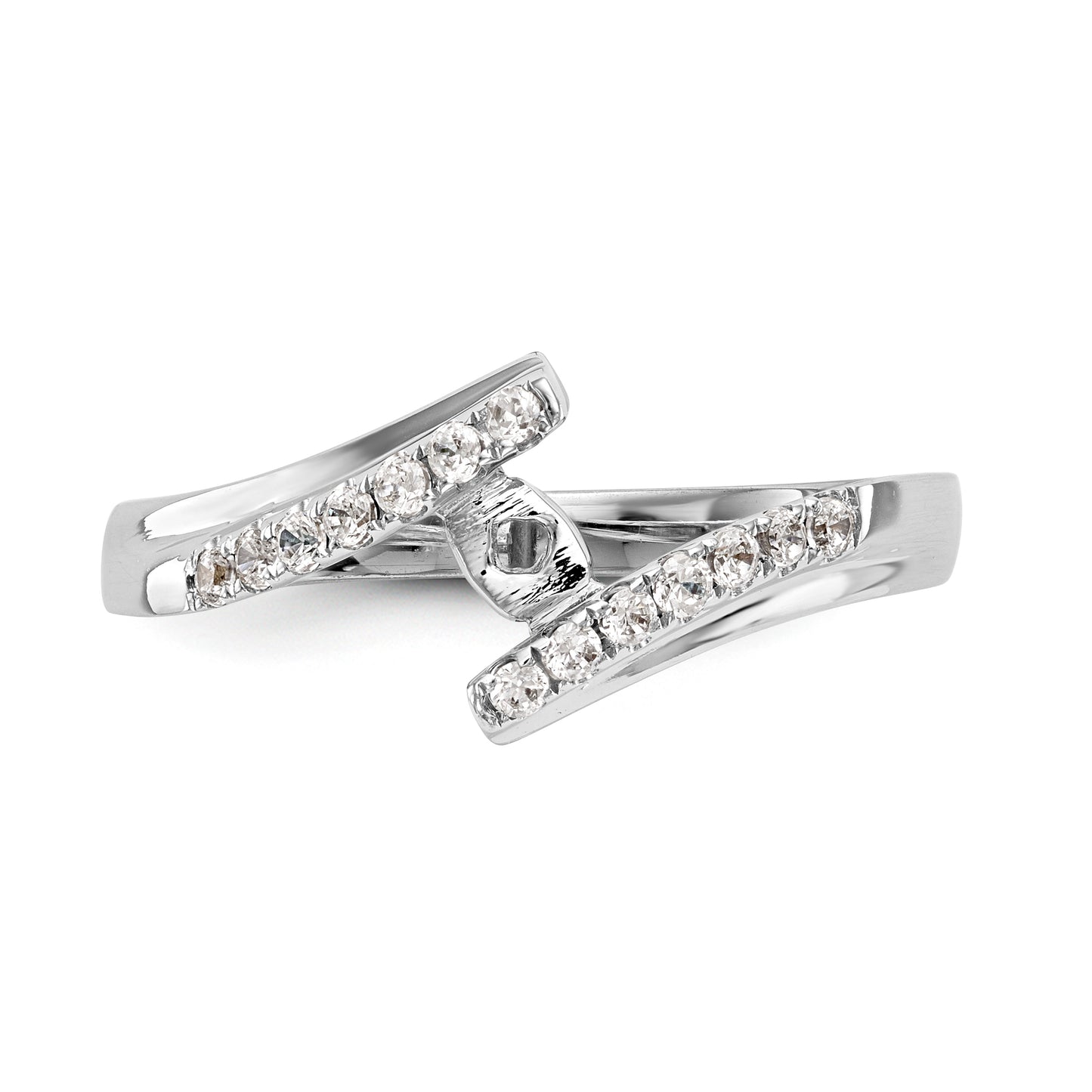 14k White Gold Peg Set Simulated Diamond By Pass Engagement Ring