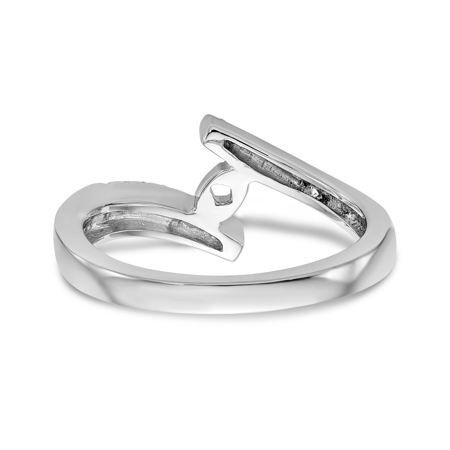 14k White Gold Peg Set Simulated Diamond By Pass Engagement Ring