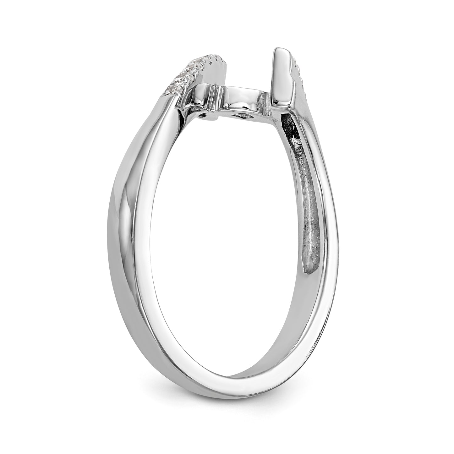 14k White Gold Peg Set Simulated Diamond By Pass Engagement Ring
