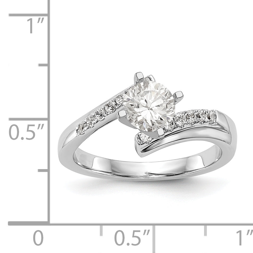 14k White Gold Peg Set Simulated Diamond By Pass Engagement Ring