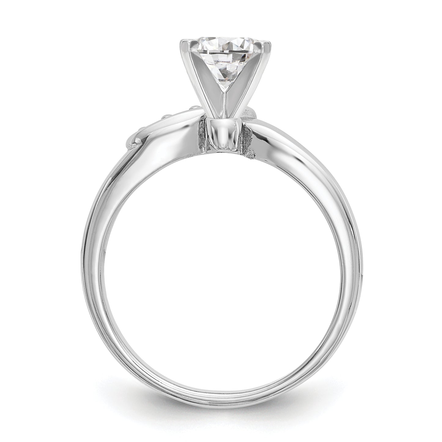 14k White Gold Peg Set Simulated Diamond By Pass Engagement Ring