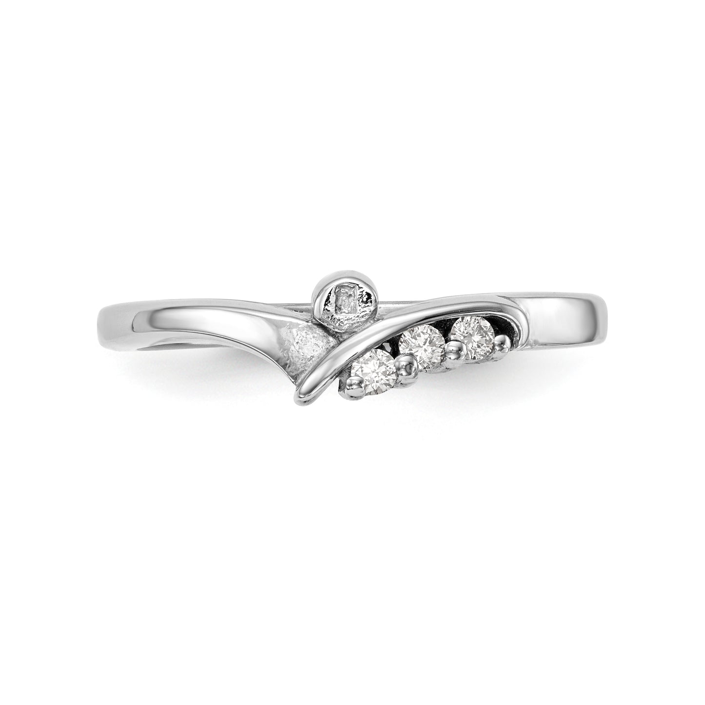 14k White Gold Peg Set Simulated Diamond By Pass Engagement Ring