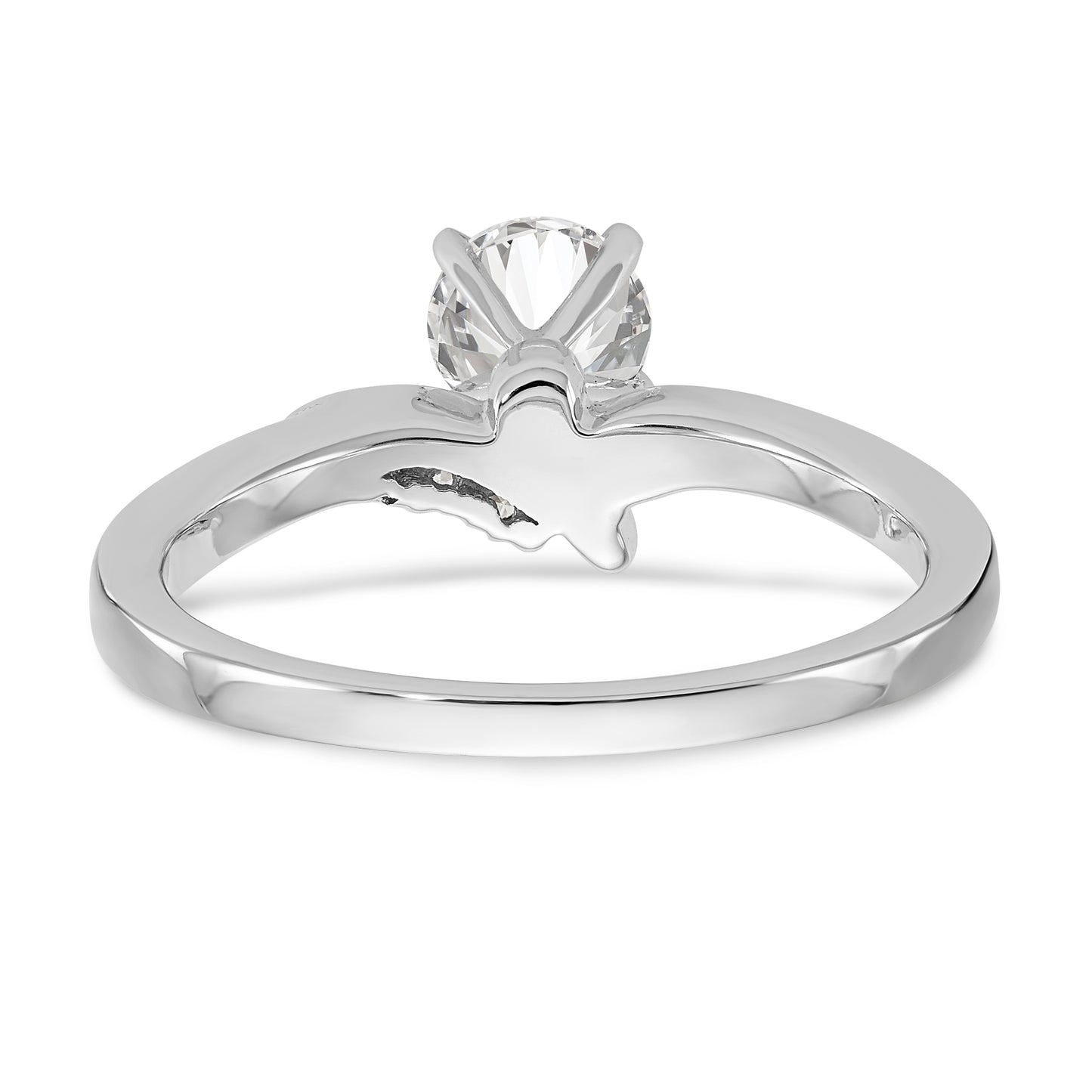 14k White Gold Peg Set Simulated Diamond By Pass Engagement Ring