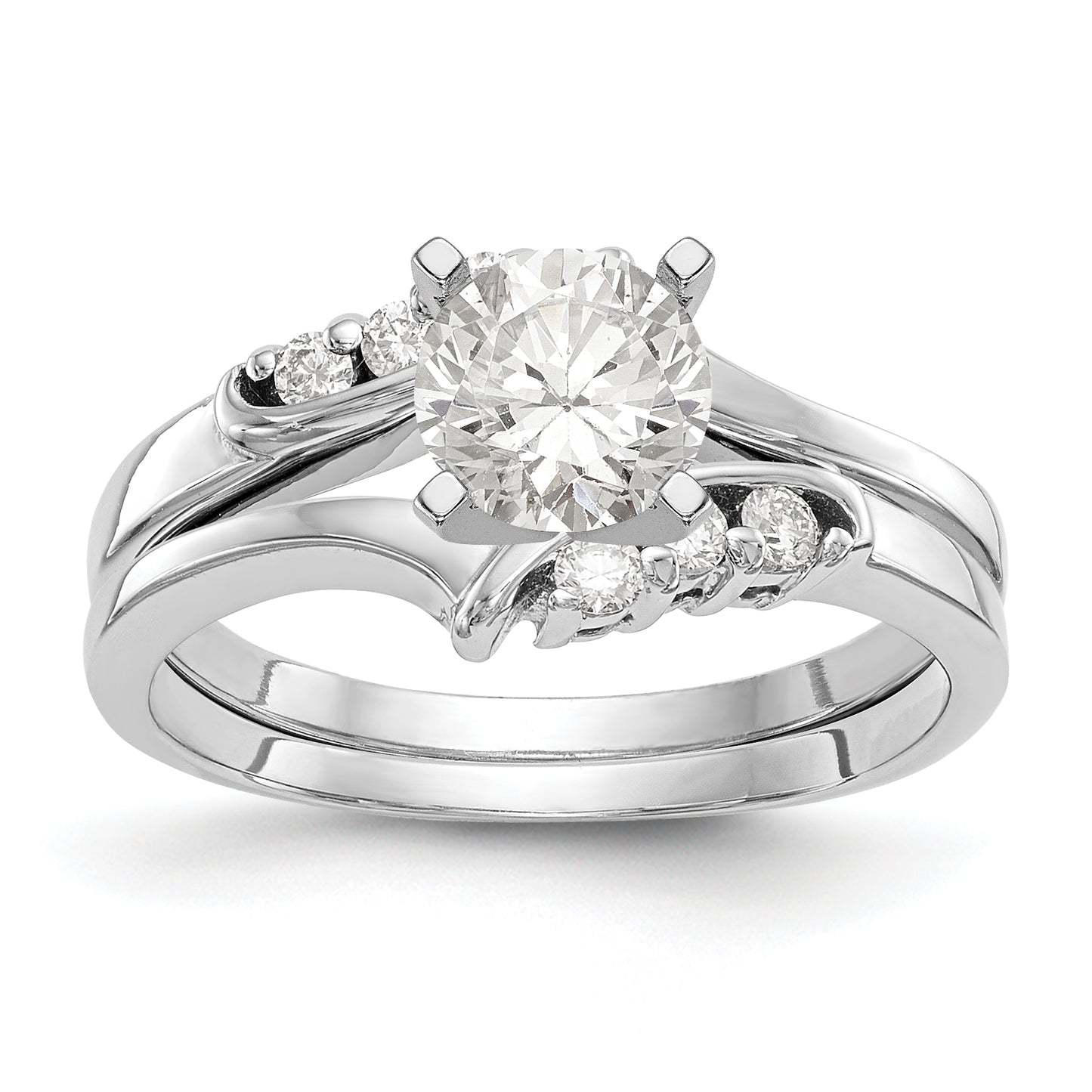 14k White Gold Peg Set Simulated Diamond By Pass Engagement Ring