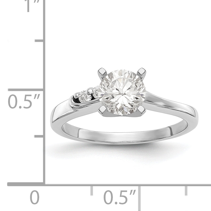 14k White Gold Peg Set Simulated Diamond By Pass Engagement Ring