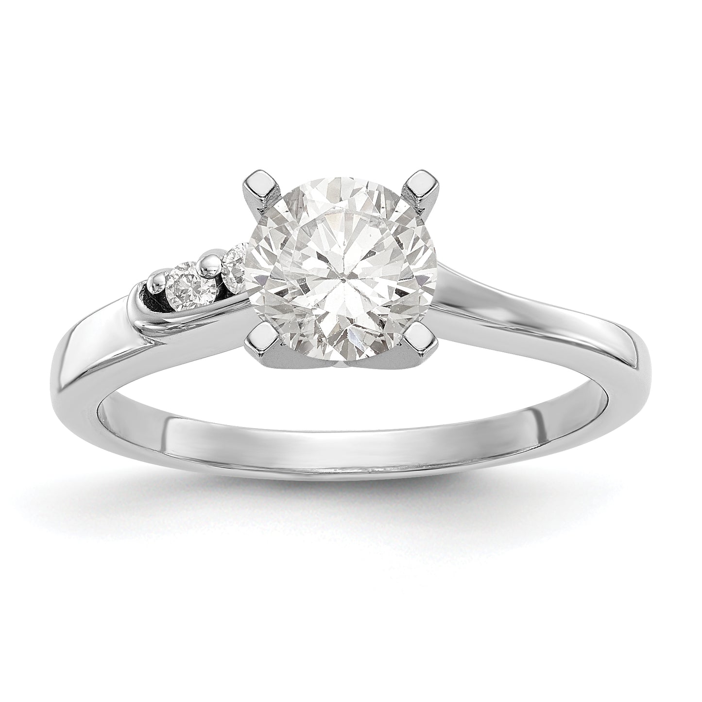 14k White Gold Peg Set Simulated Diamond By Pass Engagement Ring
