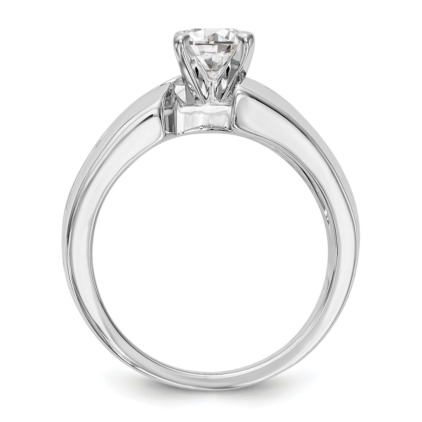 14k White Gold Peg Set Simulated Diamond By Pass Engagement Ring