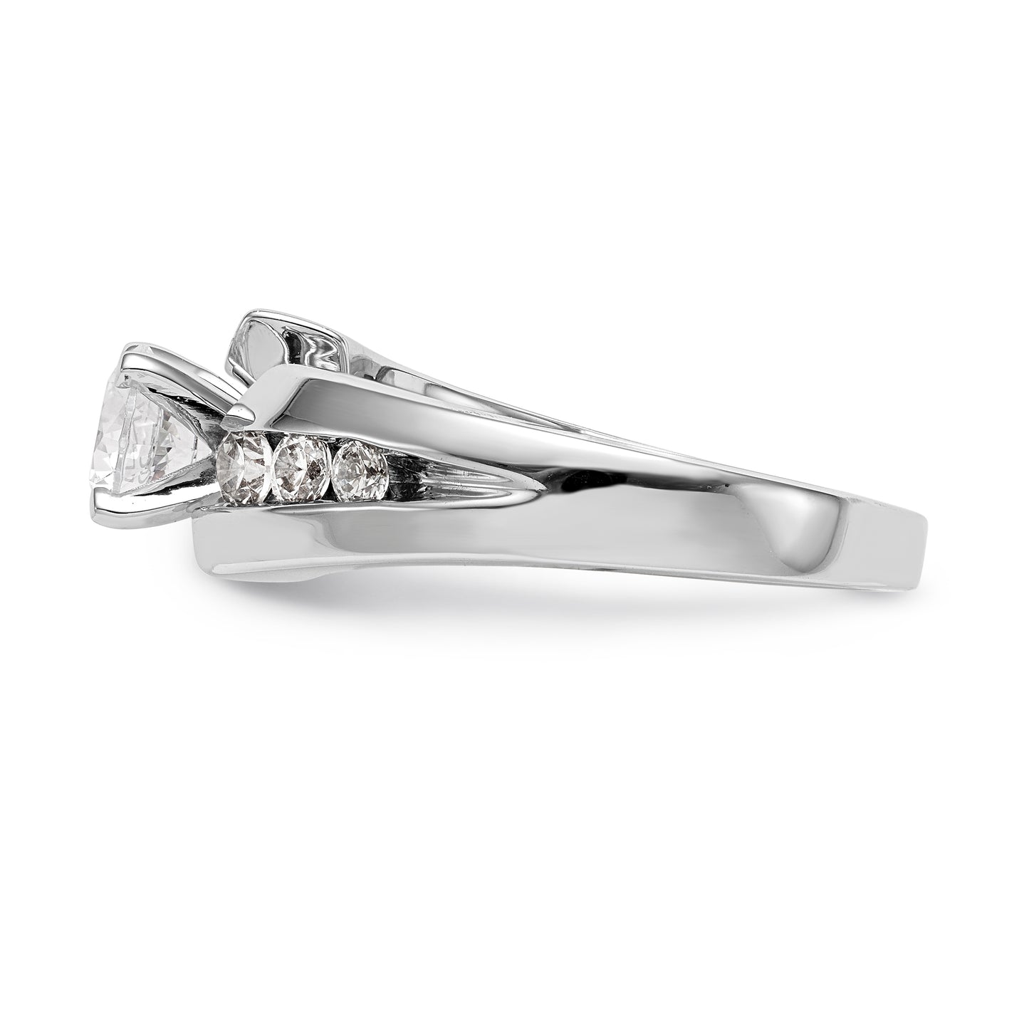 14k White Gold Peg Set Simulated Diamond By Pass Engagement Ring