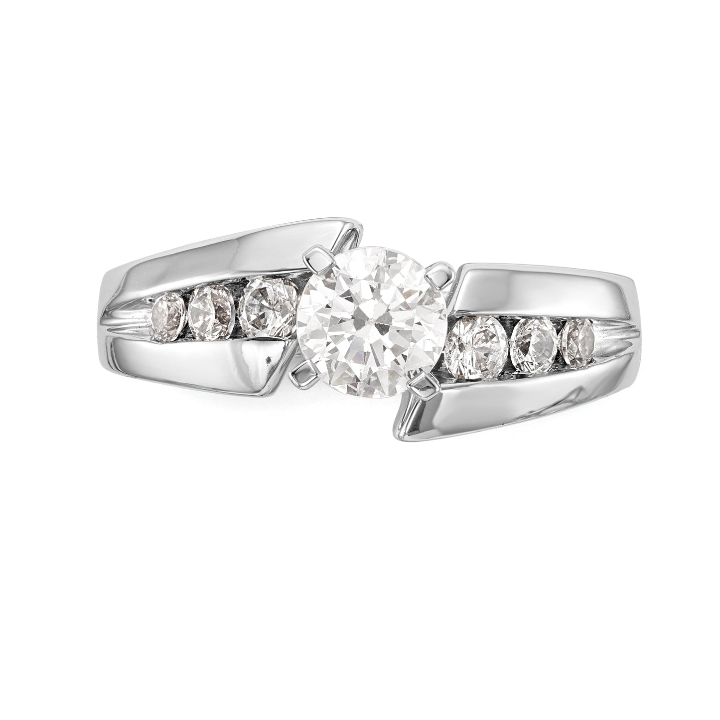14k White Gold Peg Set Simulated Diamond By Pass Engagement Ring