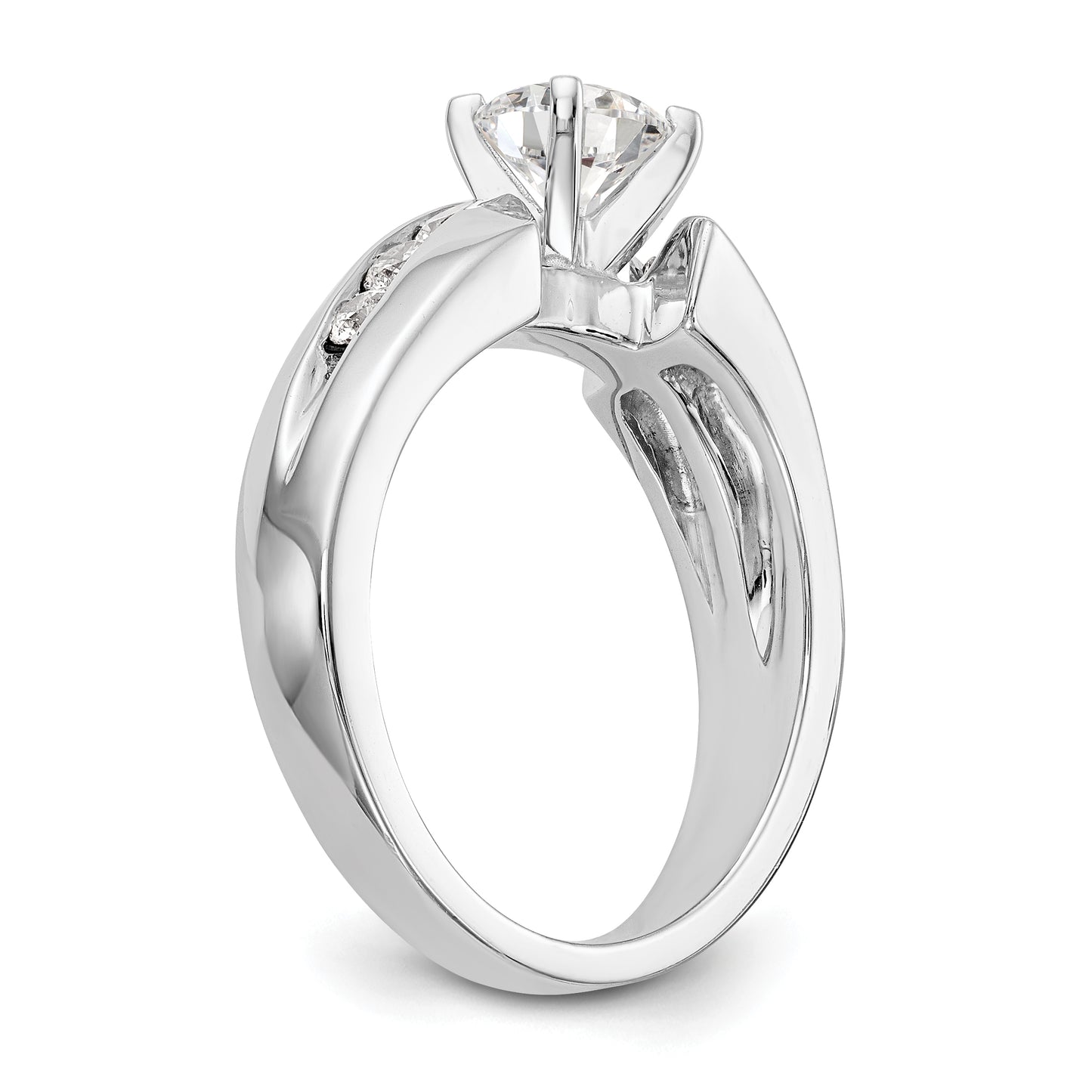 14k White Gold Peg Set Simulated Diamond By Pass Engagement Ring