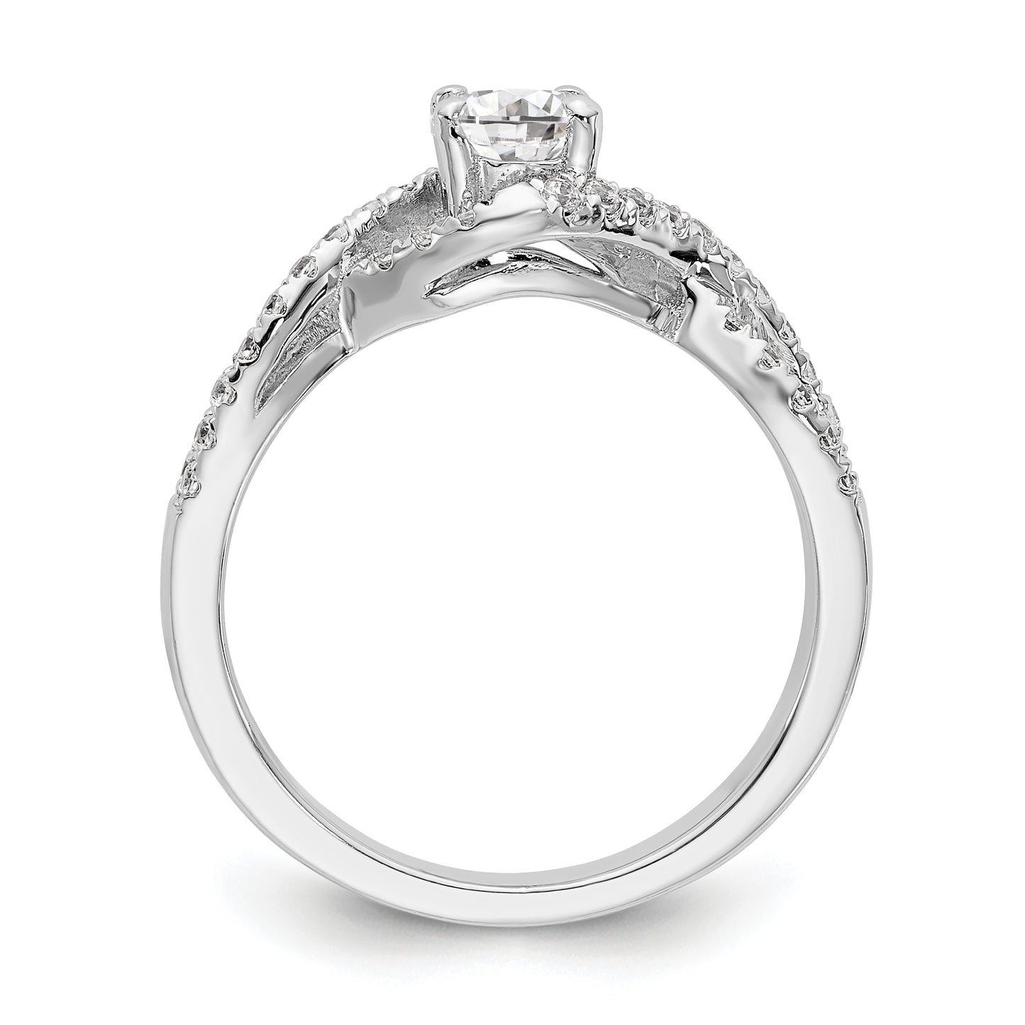 14k White Gold Diamond Round CZ By Pass Engagement Ring