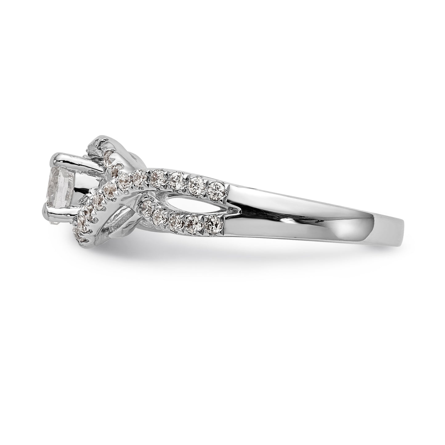 14k White Gold Diamond Round CZ By Pass Engagement Ring