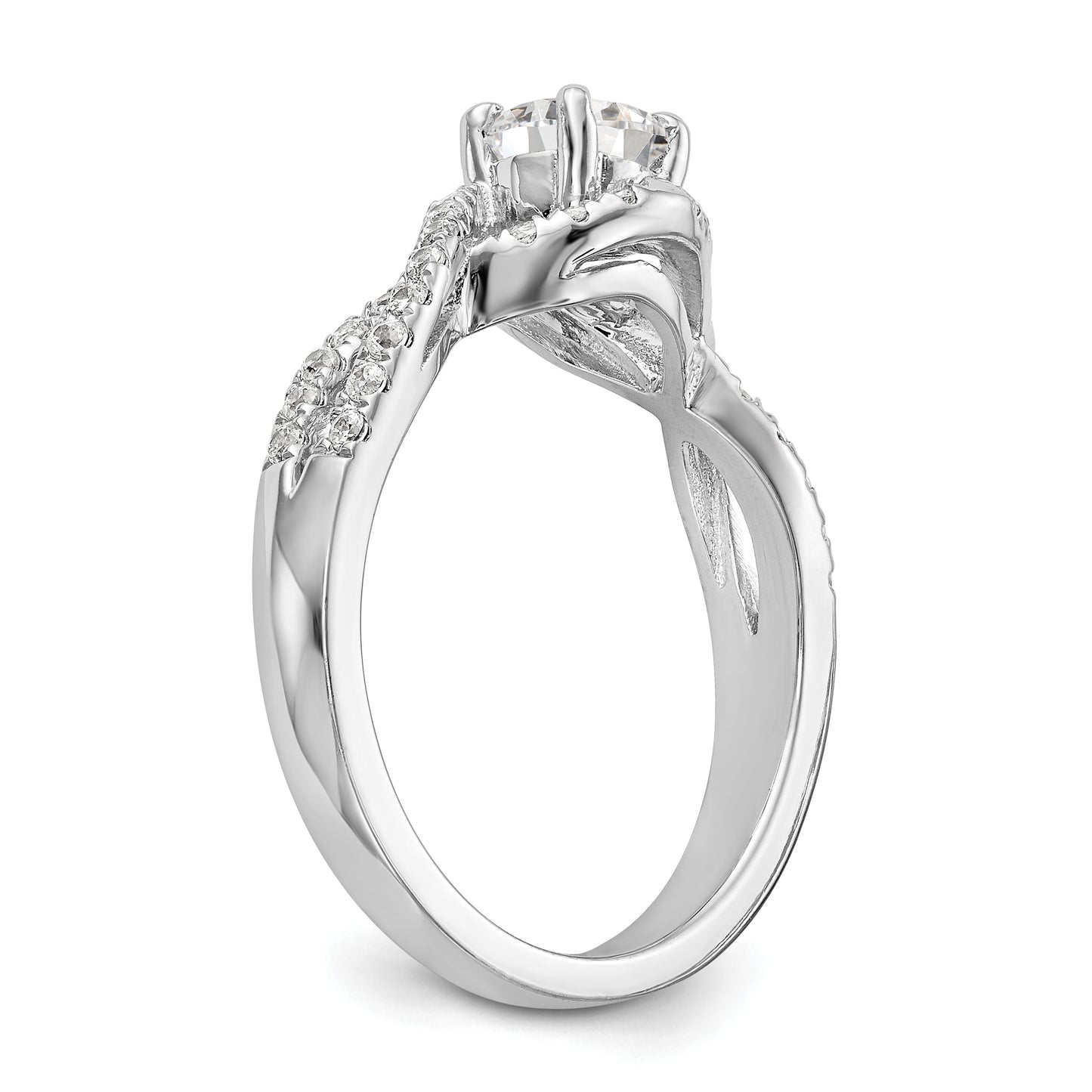 14k White Gold Diamond Round CZ By Pass Engagement Ring